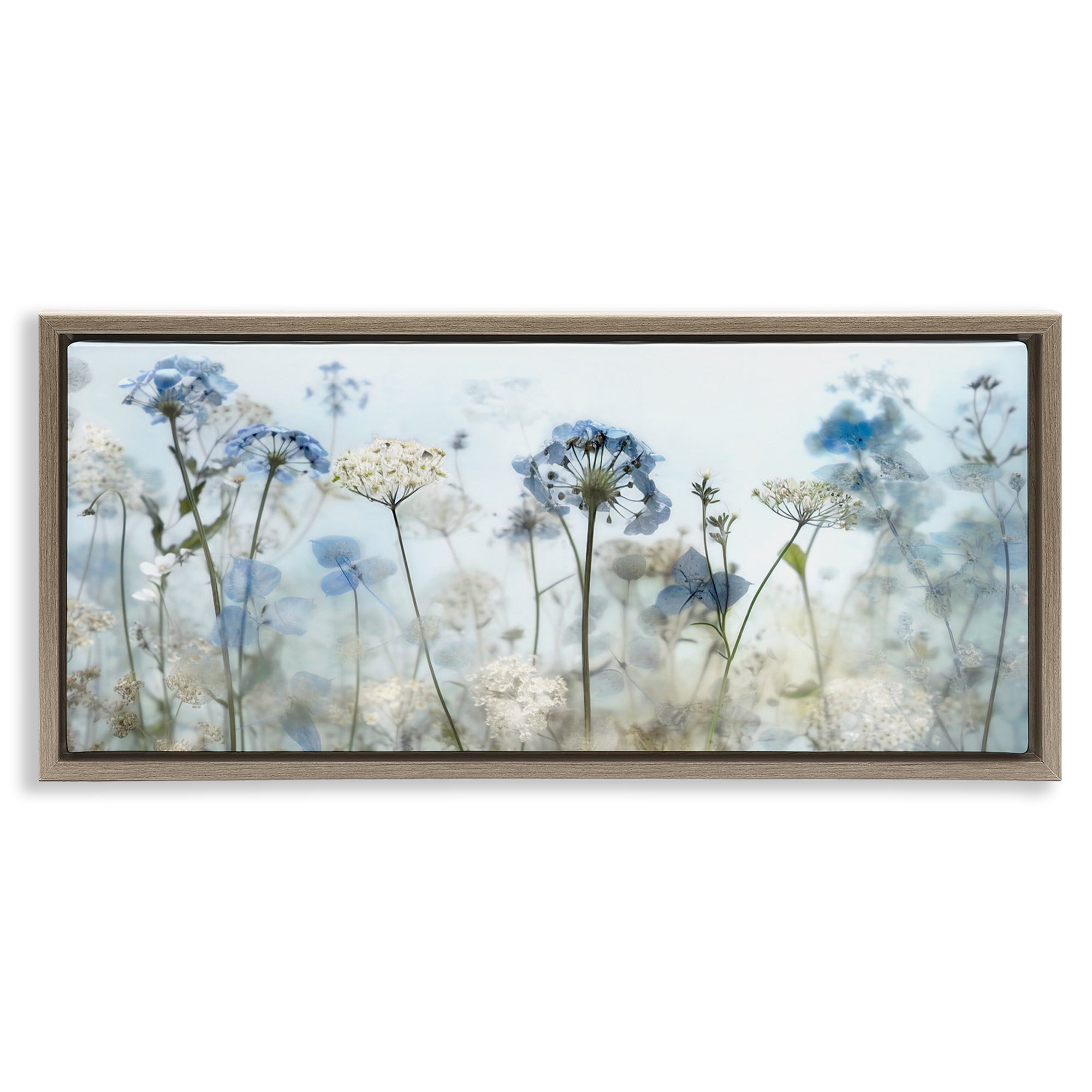 Stupell Industries Blue Wildflower Blooms Botanical & Floral Painting Brown Floater Framed Art Print Wall Art, 25 x 11