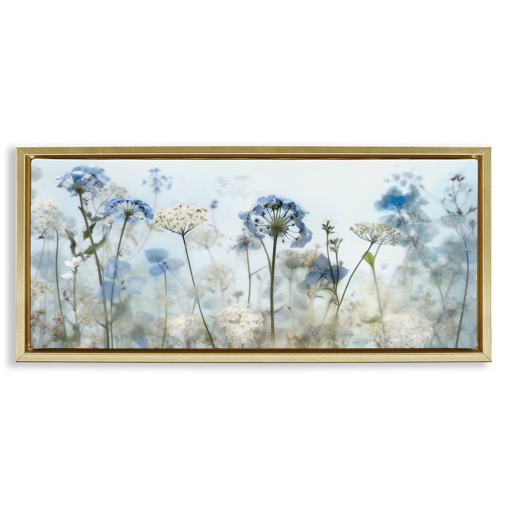 Stupell Industries Blue Wildflower Blooms Botanical & Floral Painting Gold Floater Framed Art Print Wall Art, 25 x 11