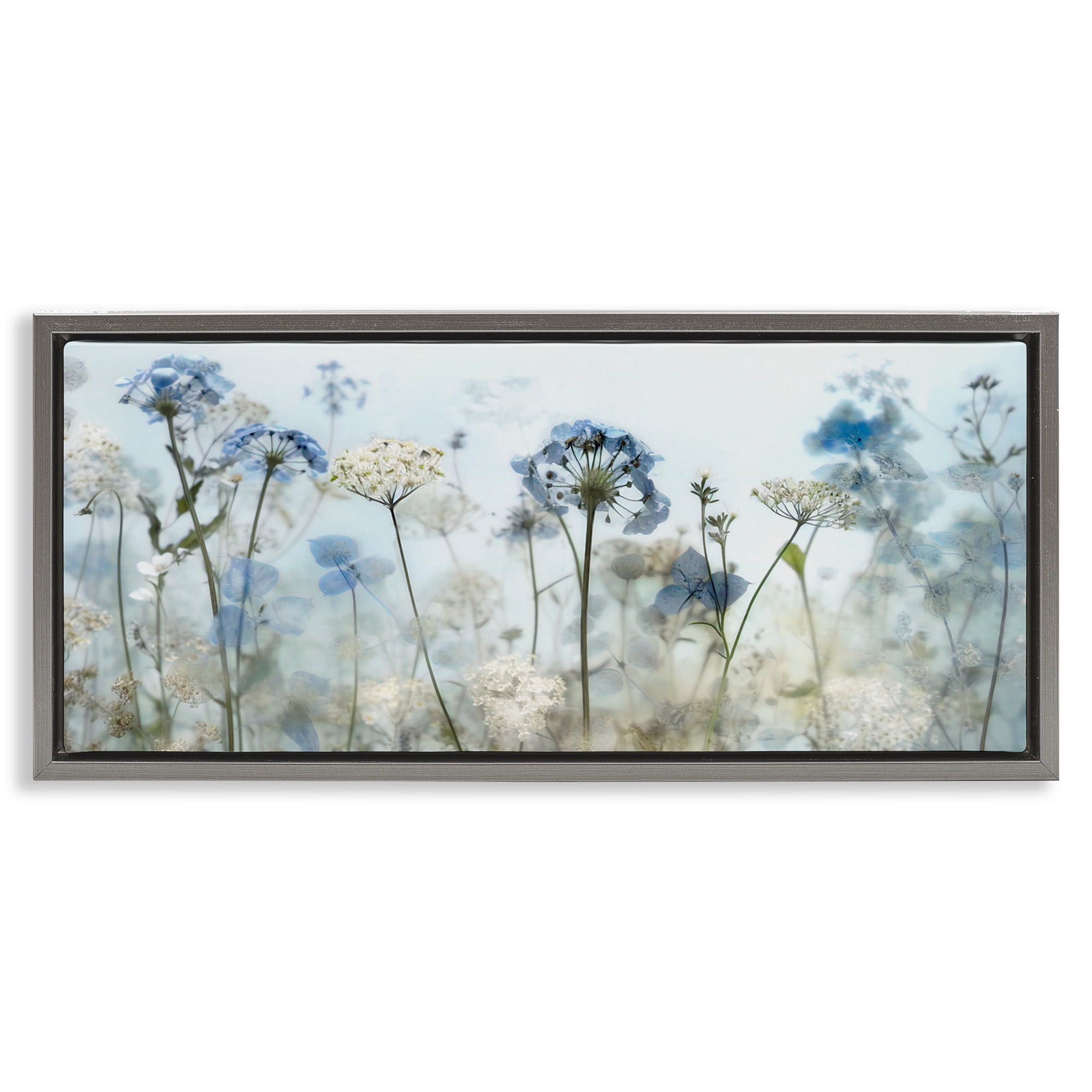 Stupell Industries Blue Wildflower Blooms Botanical & Floral Painting Gray Floater Framed Art Print Wall Art, 31 x 14