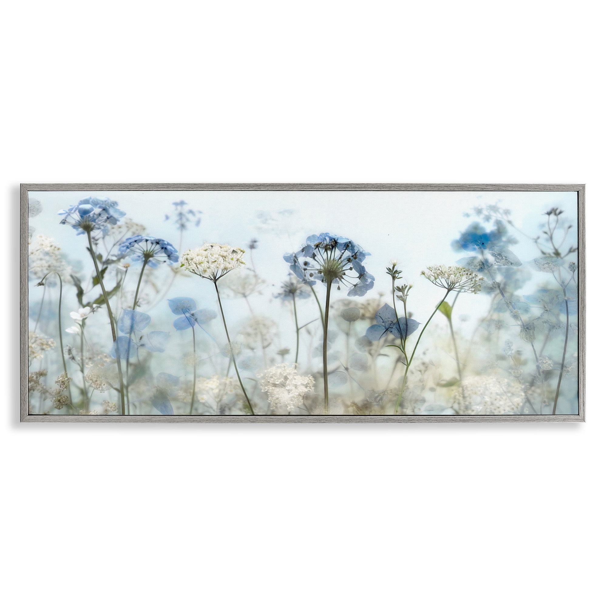 Stupell Industries Blue Wildflower Blooms Botanical & Floral Painting Gray Framed Art Print Wall Art, 30 x 13