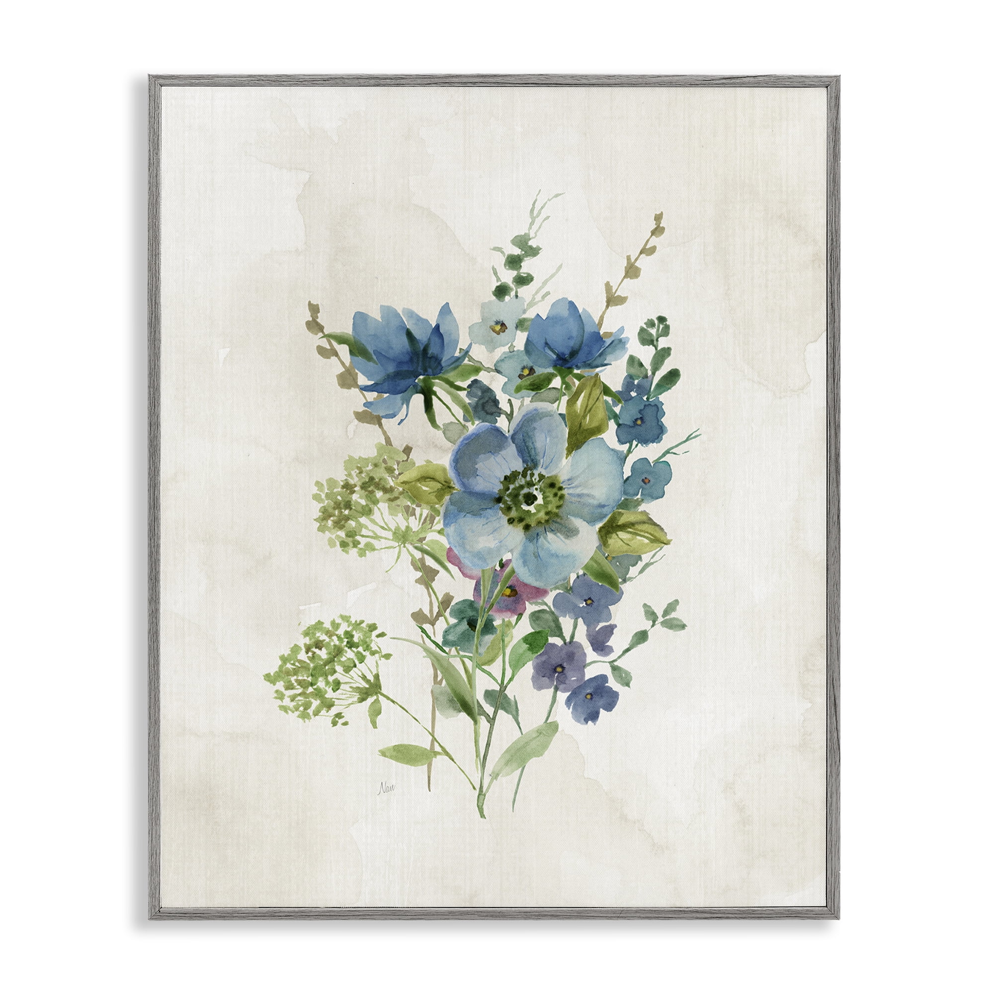 Stupell Industries Blue Wildflower Cluster Plants & Flowers Painting Gray Framed Art Print Wall Art, 16 x 20