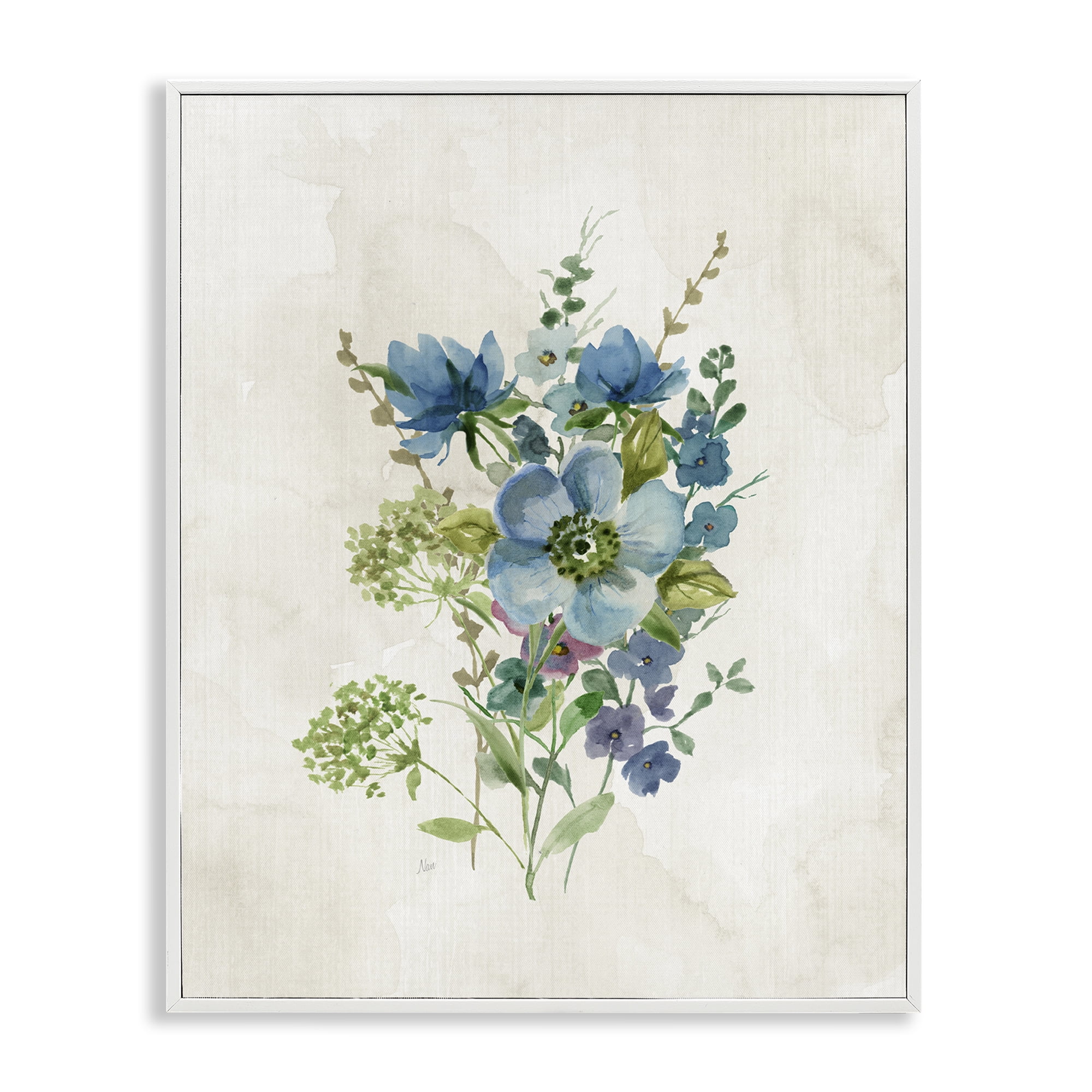 Stupell Industries Blue Wildflower Cluster Plants & Flowers Painting White Framed Art Print Wall Art, 16 x 20