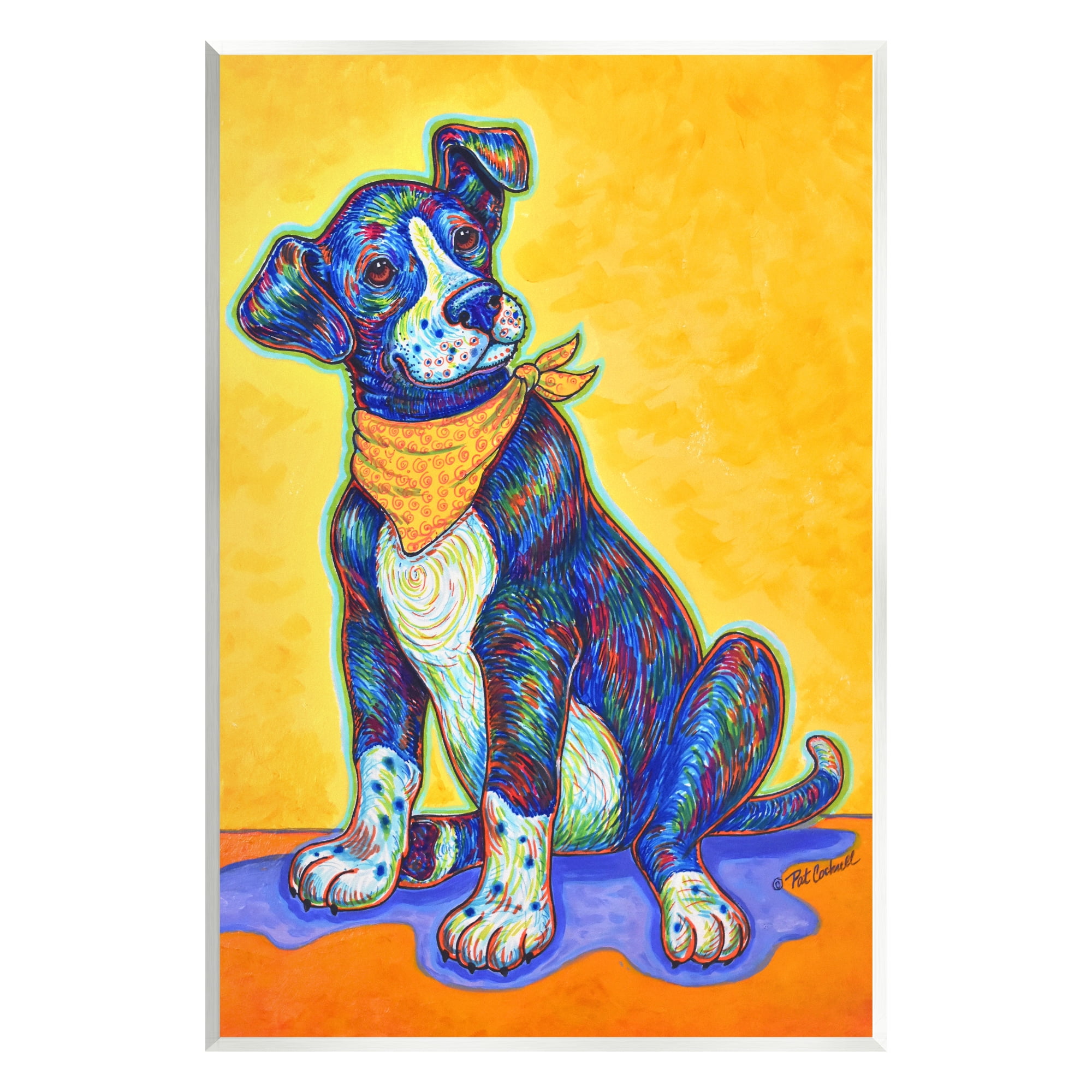 Stupell Industries Blue & Yellow Abstract Dog Animals & Insects Painting Unframed Art Print Wall Art, 13 x 19