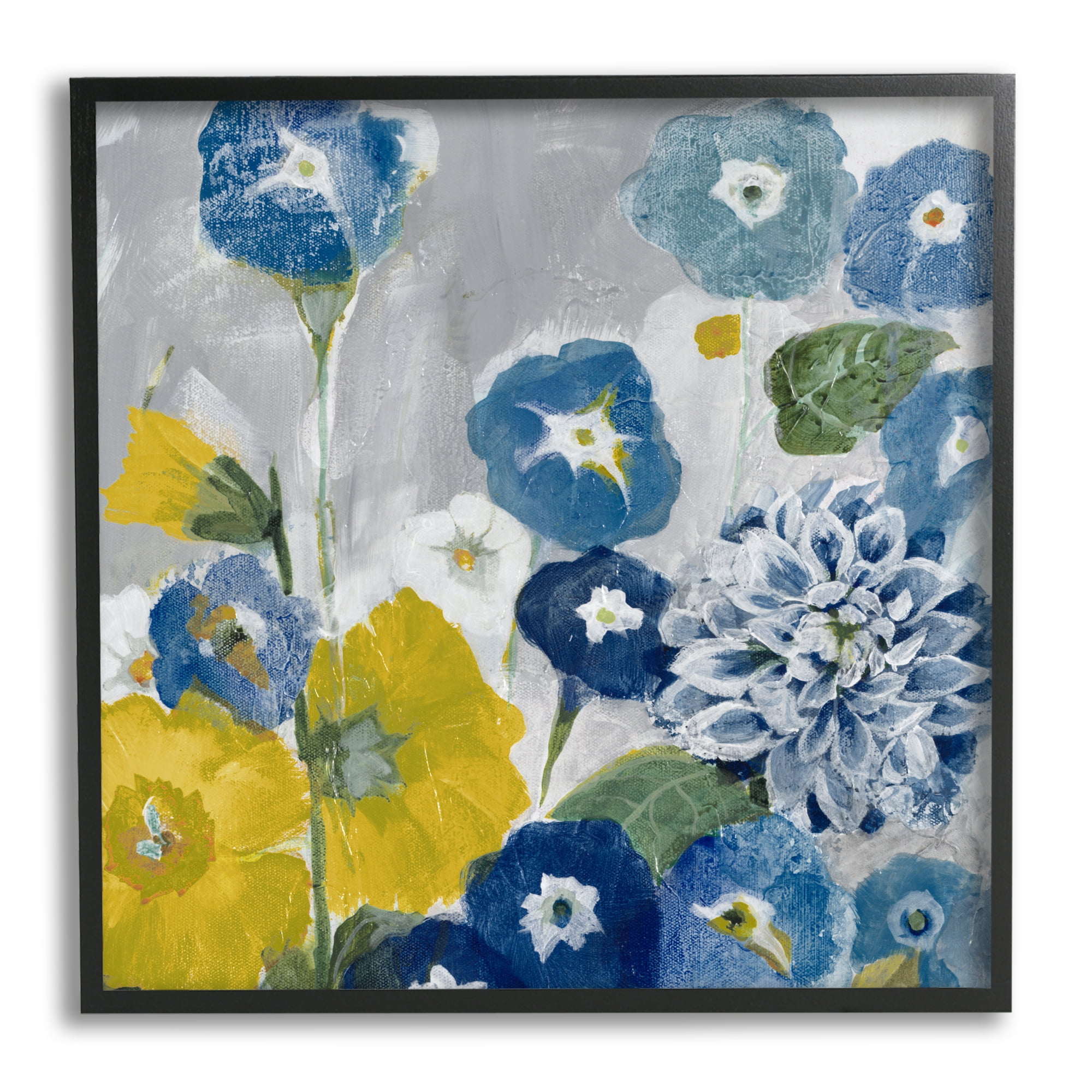 Stupell Industries Blue & Yellow Abstract Poppies Botanical & Floral Painting Black Framed Art Print Wall Art