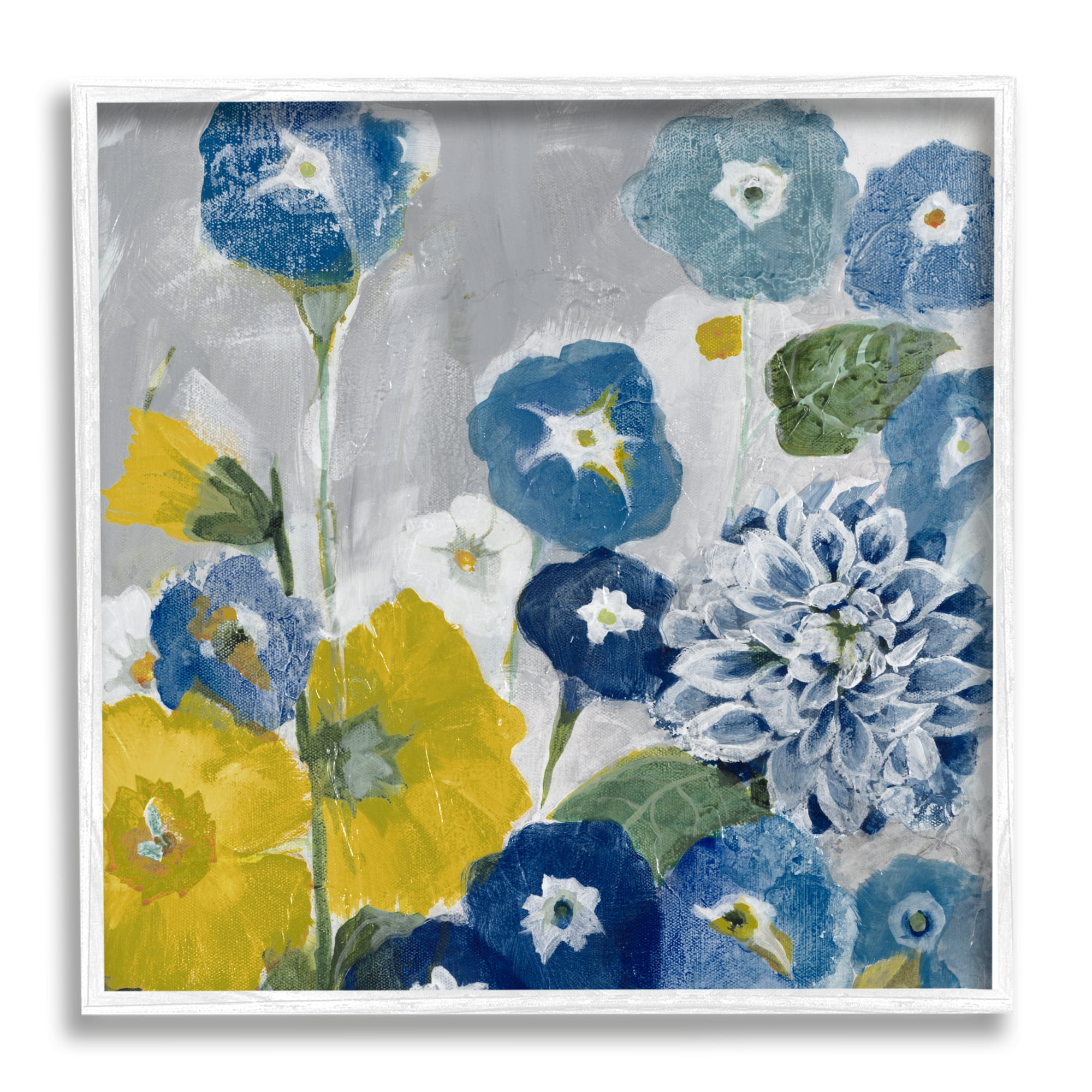 Stupell Industries Blue & Yellow Abstract Poppies Botanical & Floral Painting White Framed Art Print Wall Art