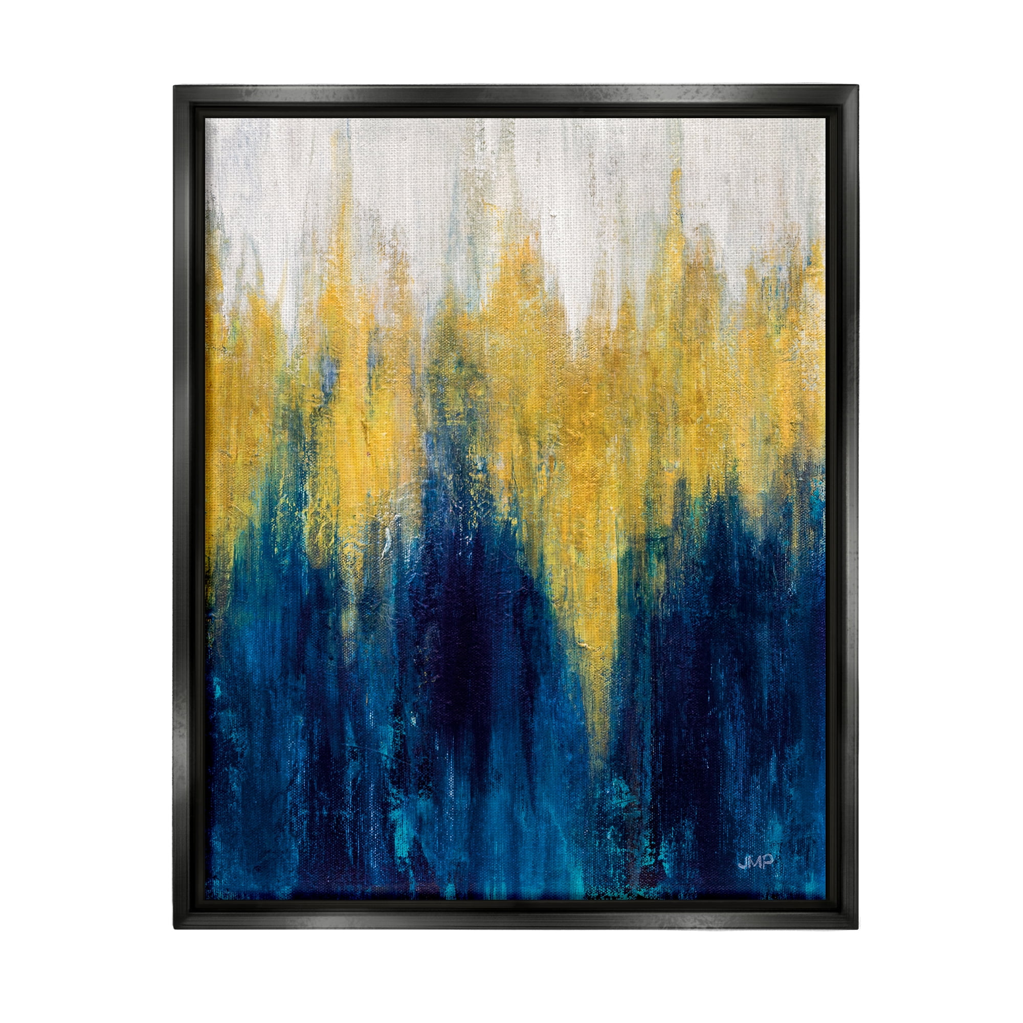 Stupell Industries Blue & Yellow Abstraction Abstract Painting Black Floater Framed Art Print Wall Art, 25 x 31