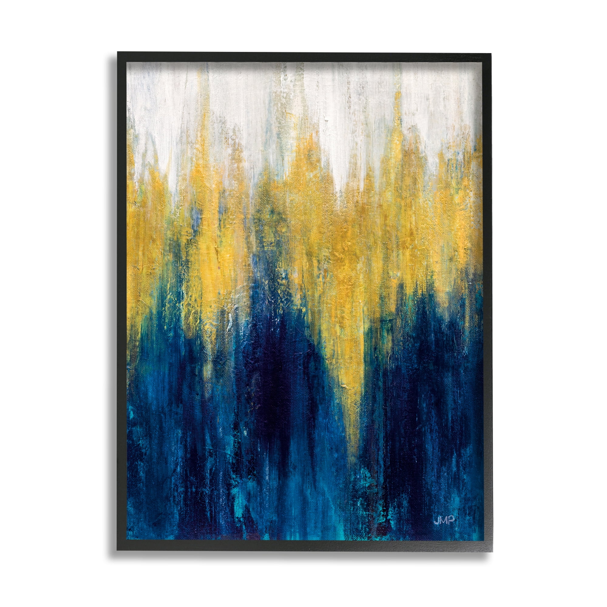 Stupell Industries Blue & Yellow Abstraction Abstract Painting Black Framed Art Print Wall Art, 24 x 30