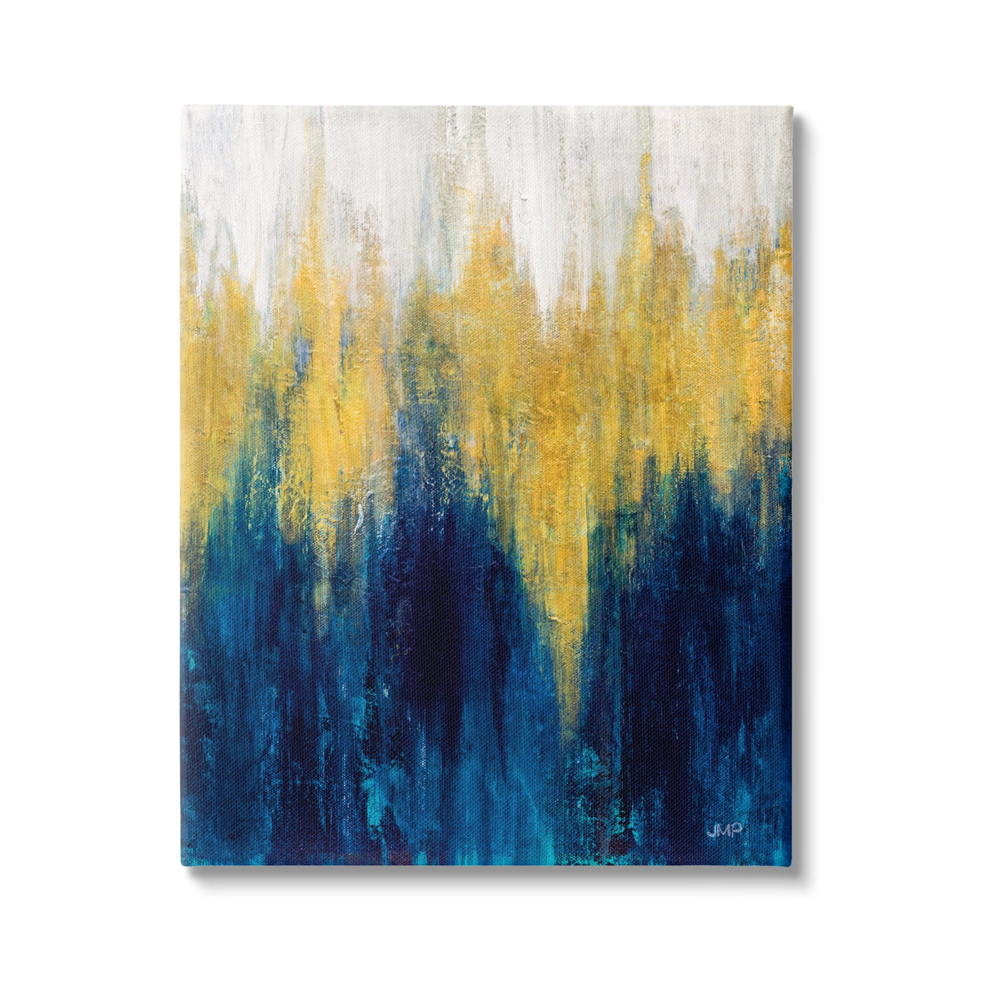 Stupell Industries Blue & Yellow Abstraction Abstract Painting Gallery Wrapped Canvas Print Wall Art, 16 x 20
