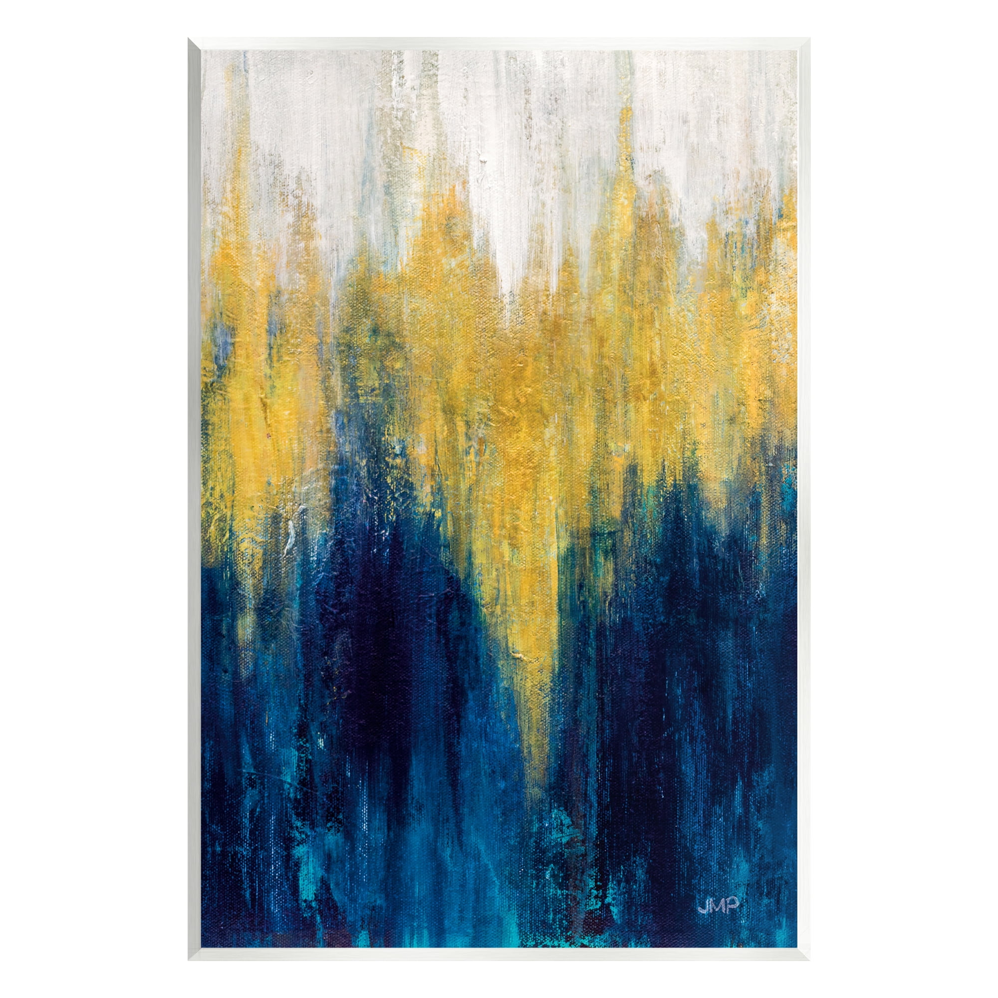 Stupell Industries Blue & Yellow Abstraction Abstract Painting Unframed Art Print Wall Art, 13 x 19