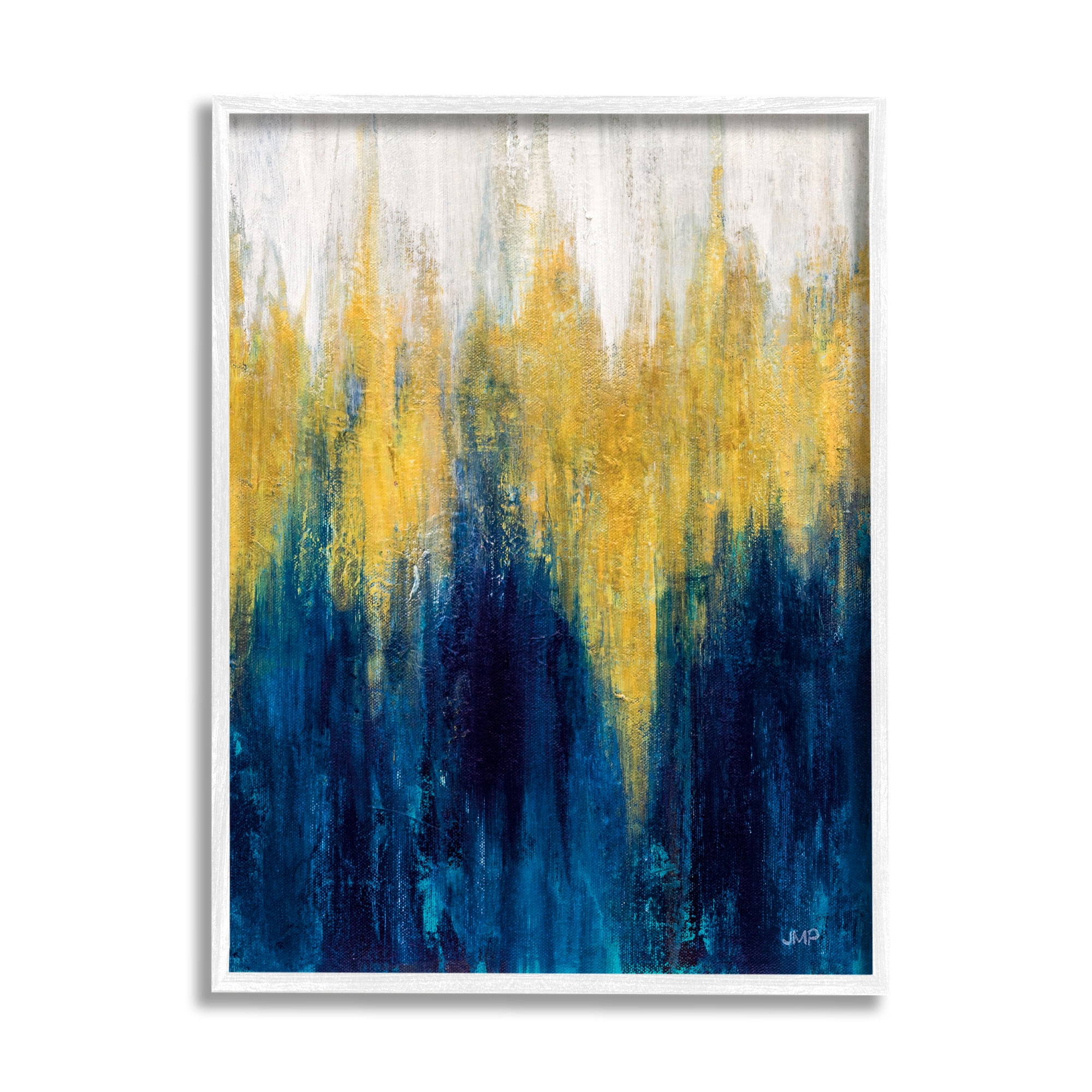 Stupell Industries Blue & Yellow Abstraction Abstract Painting White Framed Art Print Wall Art, 16 x 20