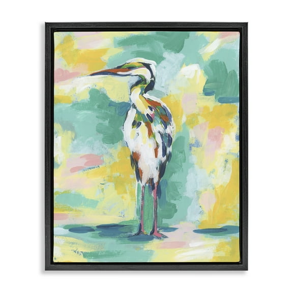Stupell Industries Blue & Yellow Crane Animals Painting Black Floater Framed Canvas Art Print Wall Art, 17 x 21