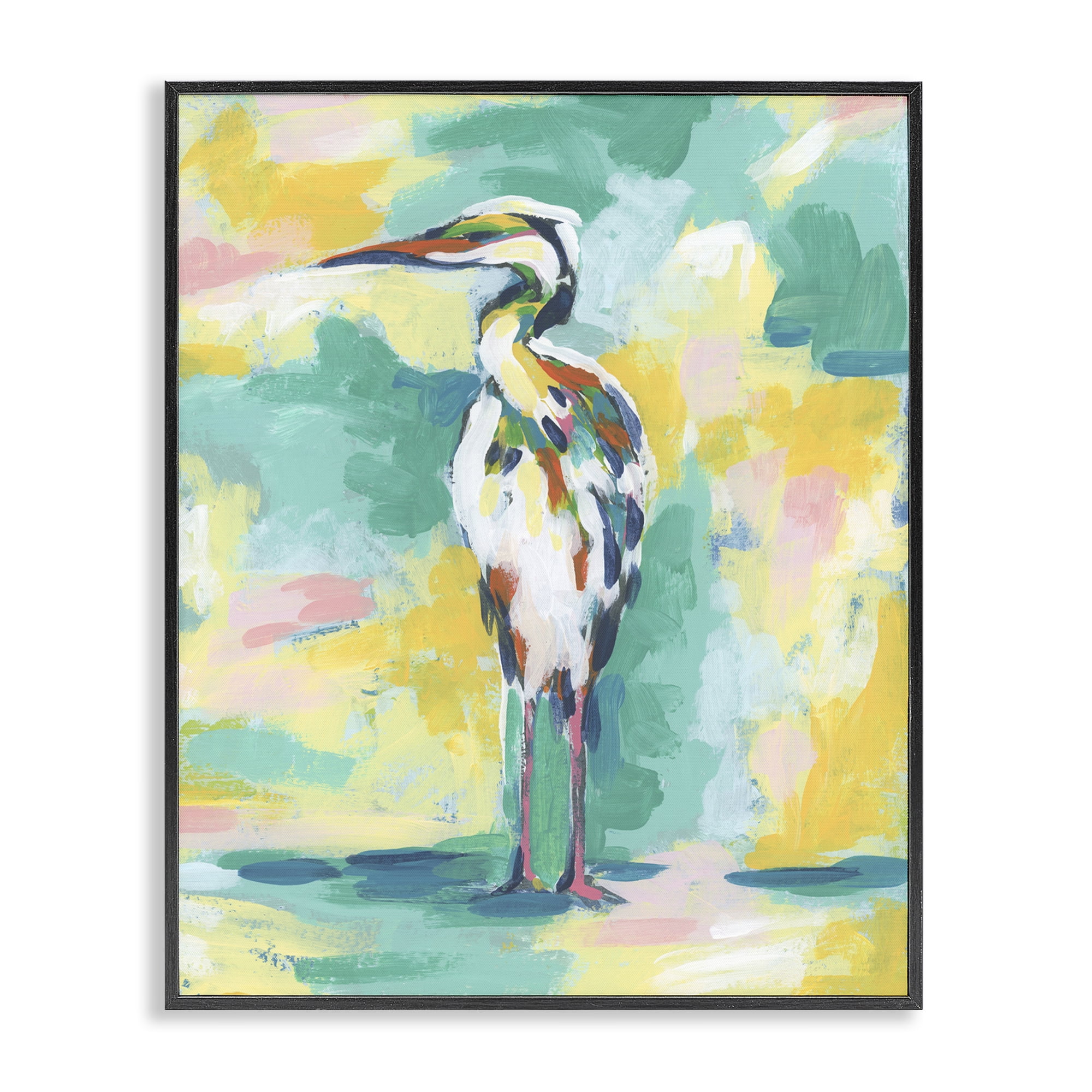 Stupell Industries Blue & Yellow Crane Animals Painting Black Framed Art Print Wall Art, 11 x 14