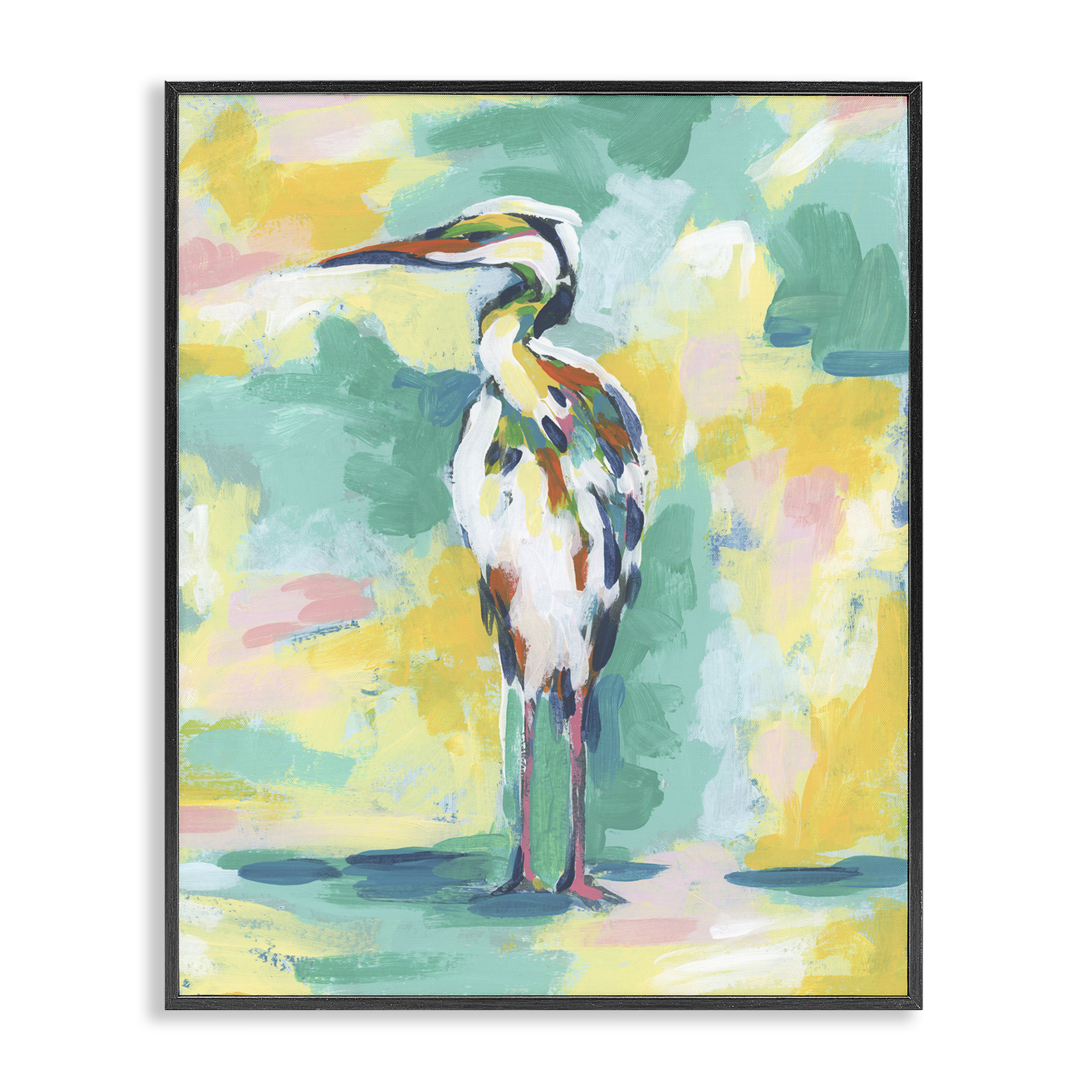 Stupell Industries Blue & Yellow Crane Animals Painting Black Framed Art Print Wall Art, 24 x 30