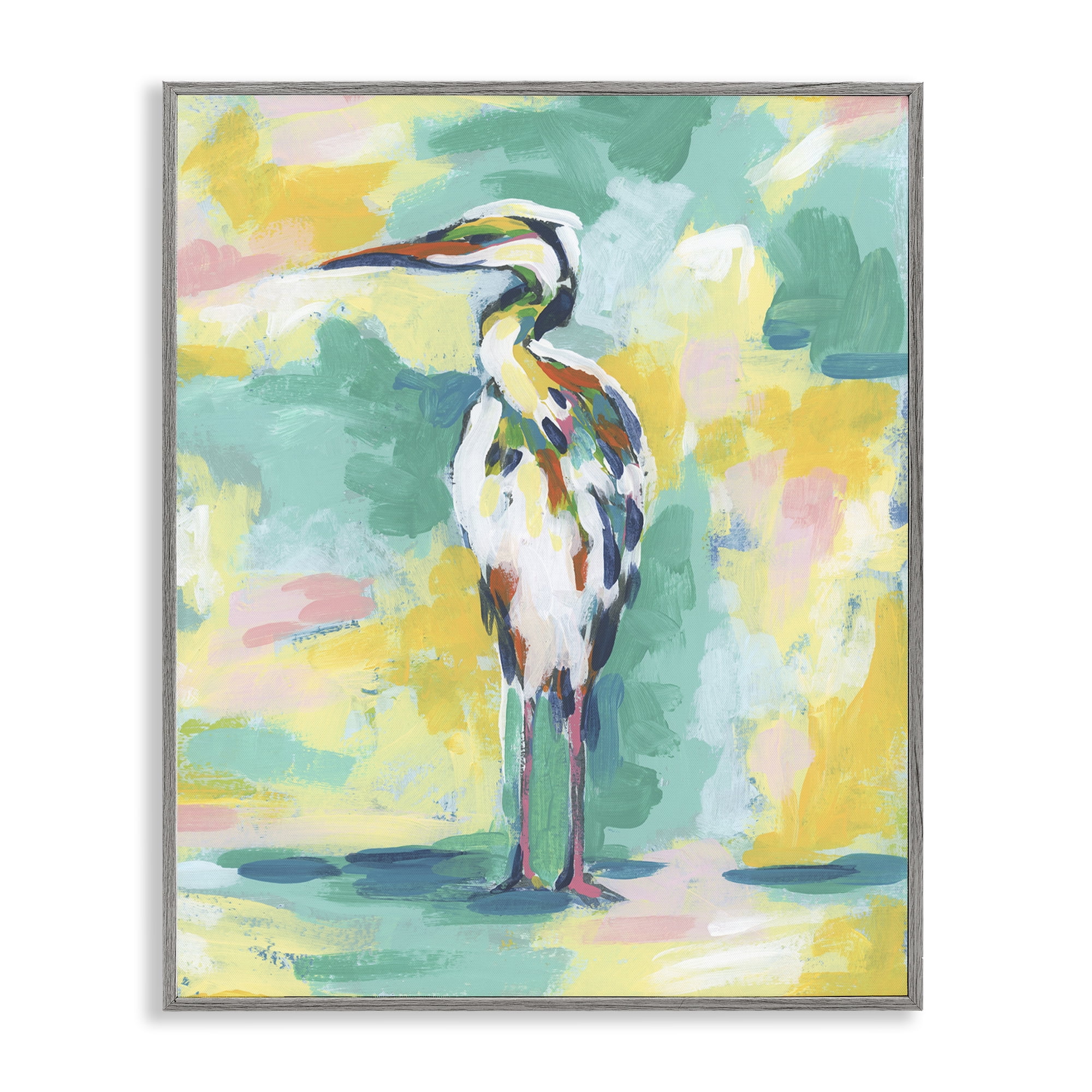 Stupell Industries Blue & Yellow Crane Animals Painting Gray Framed Art Print Wall Art, 24 x 30
