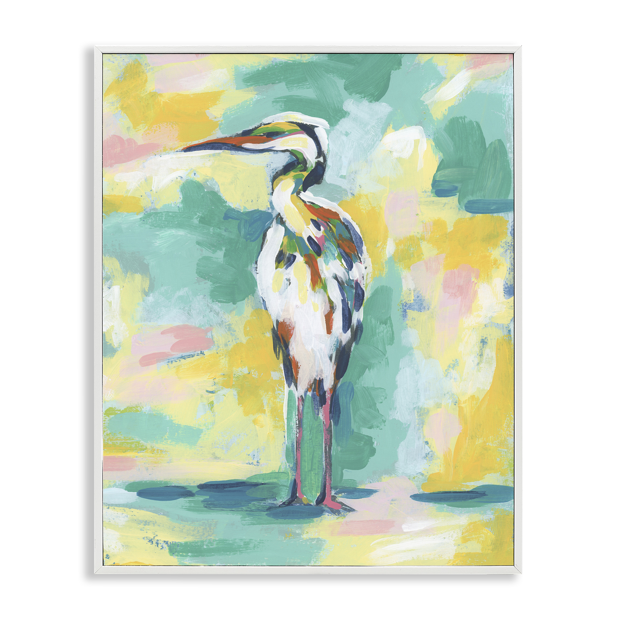 Stupell Industries Blue & Yellow Crane Animals Painting White Framed Art Print Wall Art, 11 x 14