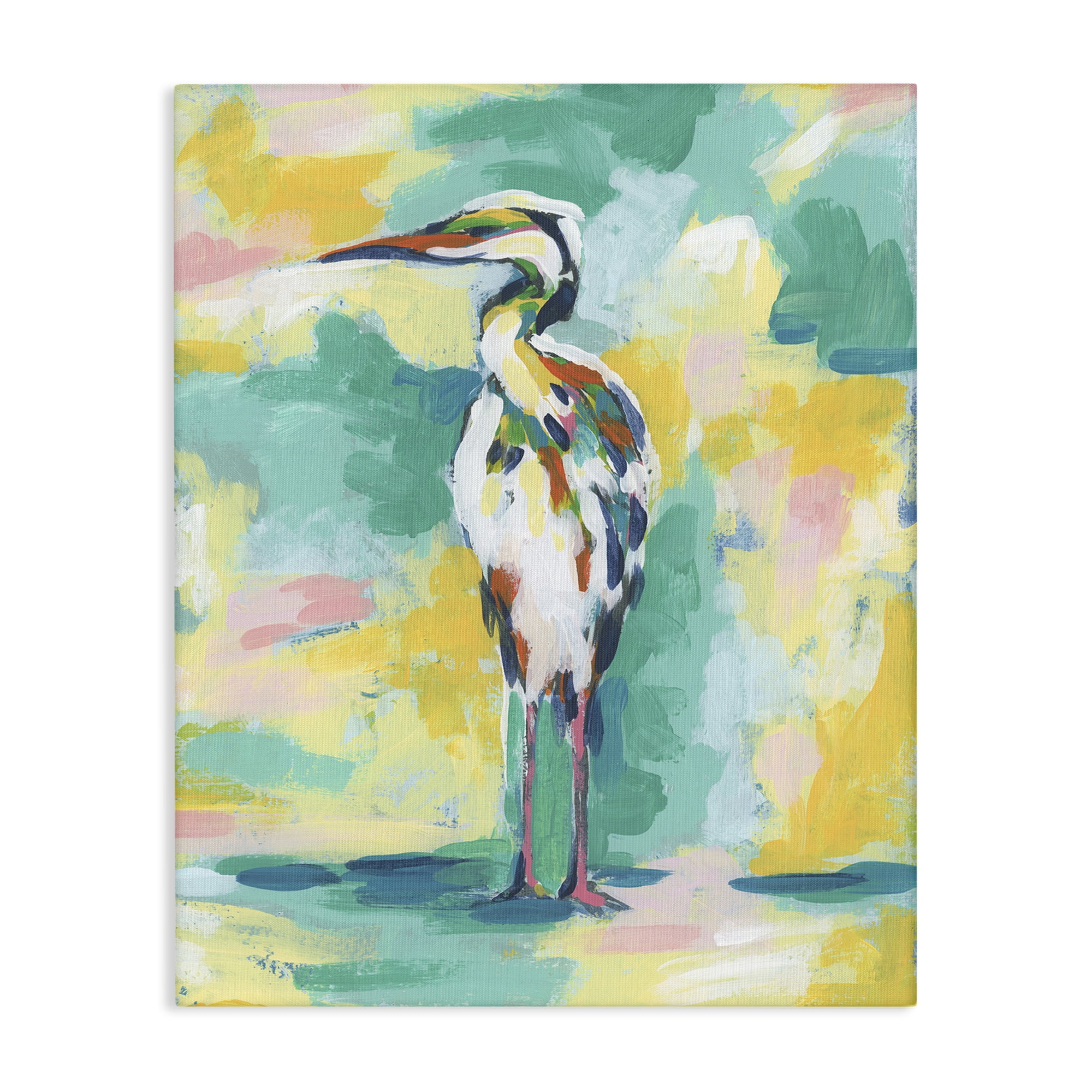 Stupell Industries Blue & Yellow Crane Animals Painting Wrapped Canvas Art Print Wall Art, 36 x 48