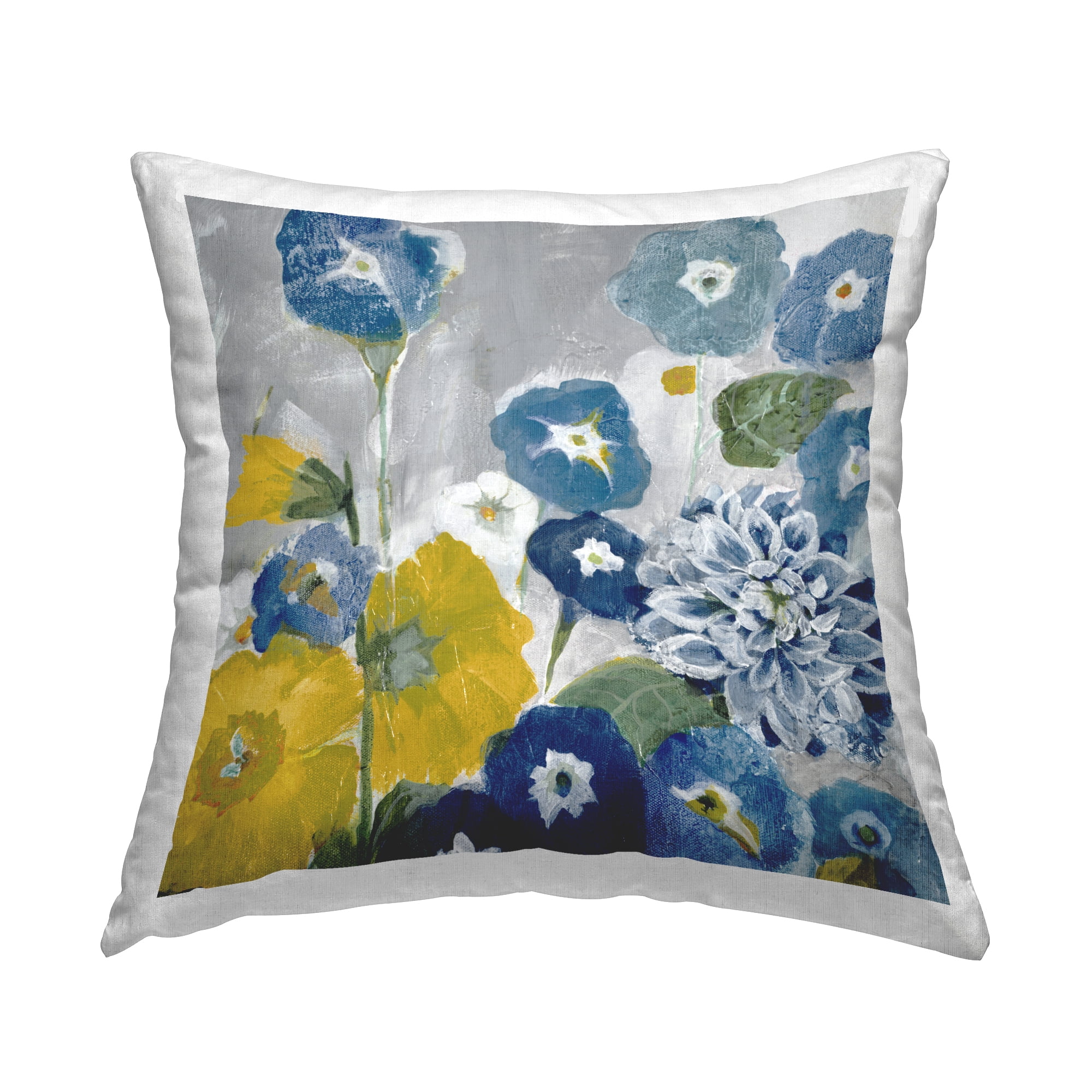 Stupell Industries Blue & Yellow Garden Florals Square Decorative Printed Throw Pillow, 18 x 18,