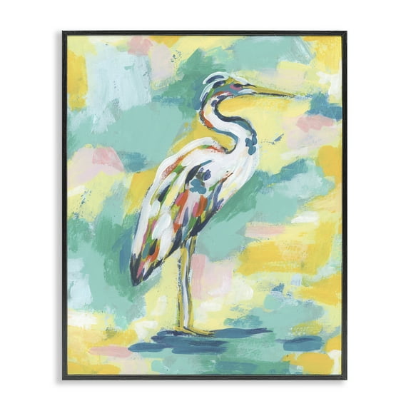 Stupell Industries Blue & Yellow Heron Bird Animals Painting Black Framed Art Print Wall Art, 11 x 14