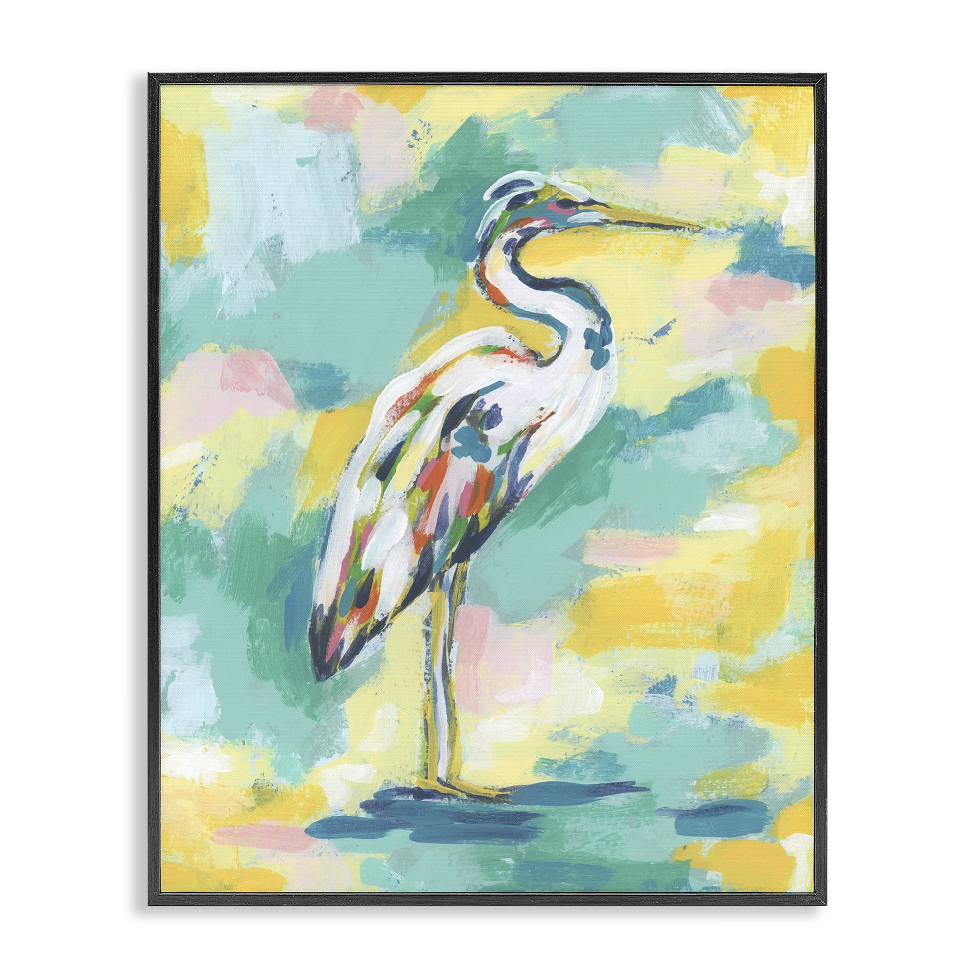 Stupell Industries Blue & Yellow Heron Bird Animals Painting Black Framed Art Print Wall Art, 24 x 30