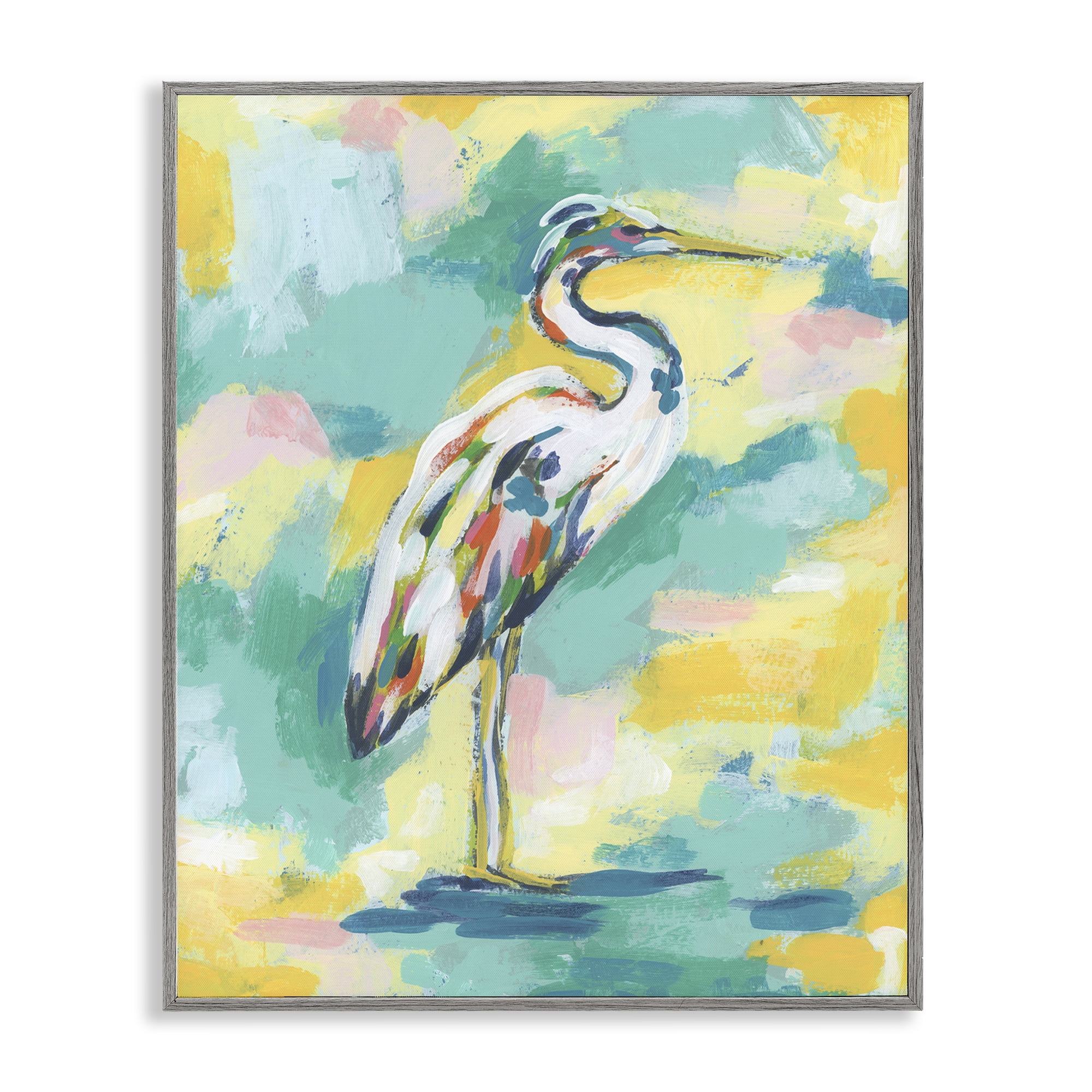 Stupell Industries Blue & Yellow Heron Bird Animals Painting Gray Framed Art Print Wall Art, 11 x 14