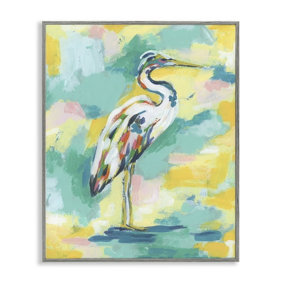 Stupell Industries Blue & Yellow Heron Bird Animals Painting Gray Framed Art Print Wall Art, 24 x 30