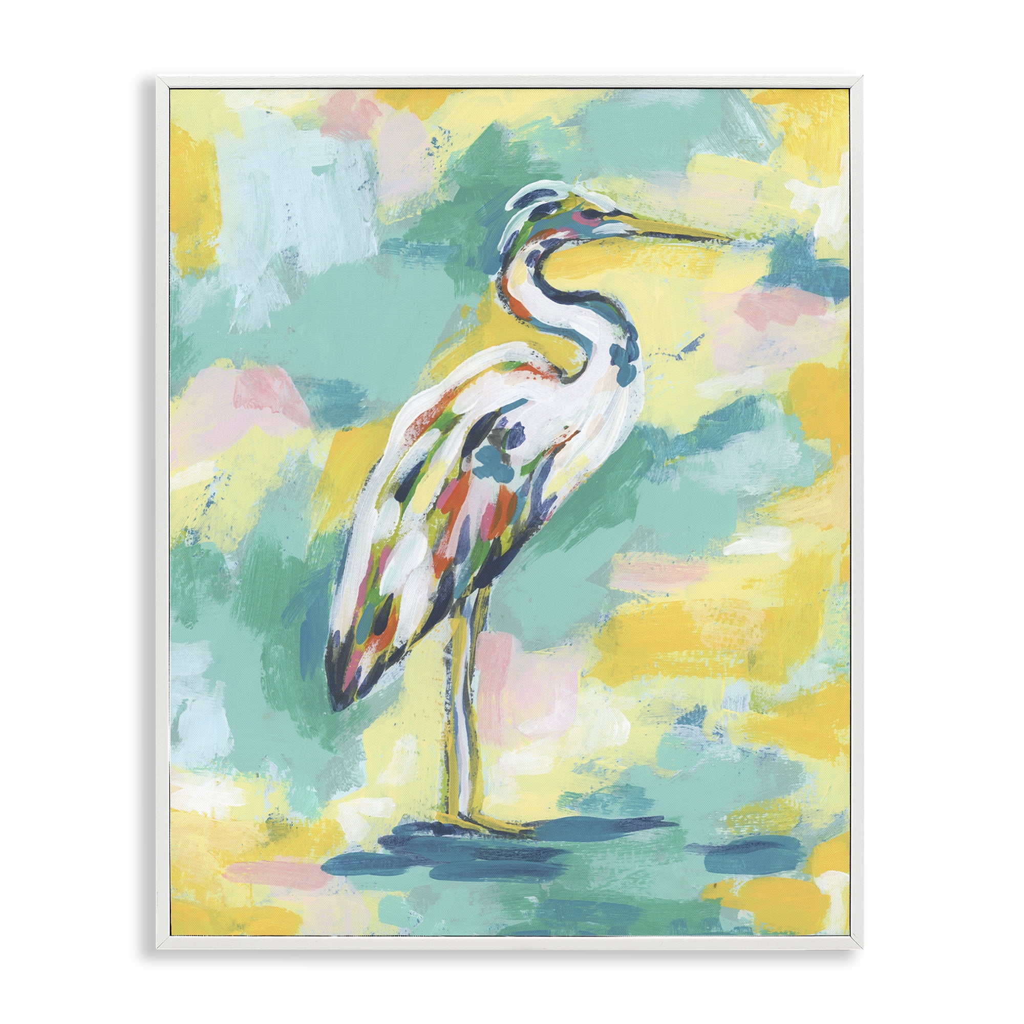 Stupell Industries Blue & Yellow Heron Bird Animals Painting White Framed Art Print Wall Art, 16 x 20
