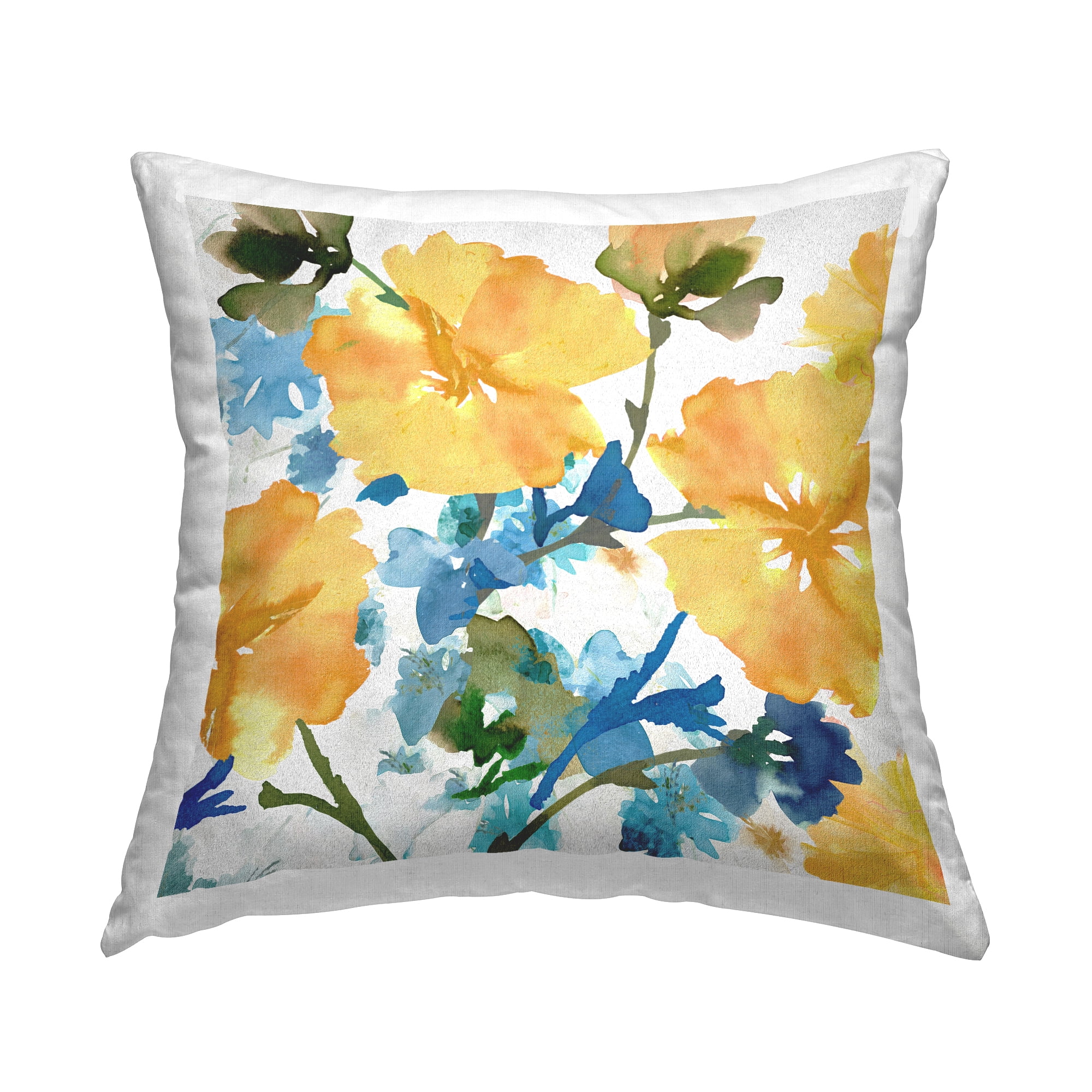 Stupell Industries Blue & Yellow Hibiscus Decorative Printed Throw Pillow, 18 x 18