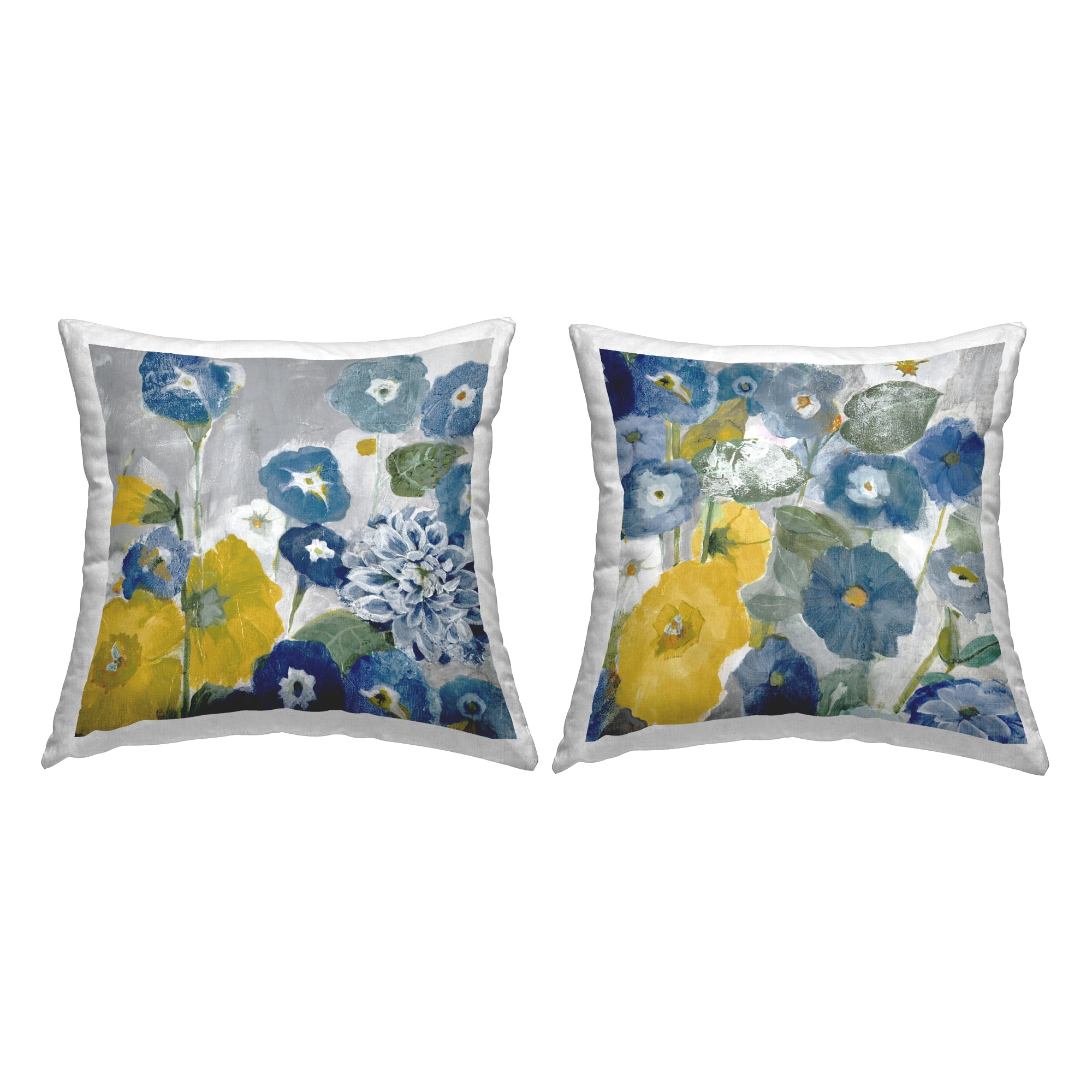 Stupell Industries Blue Yellow Morning Glory Flowers Square Decorative Printed Throw Pillow, 18 x 18, Set of 2