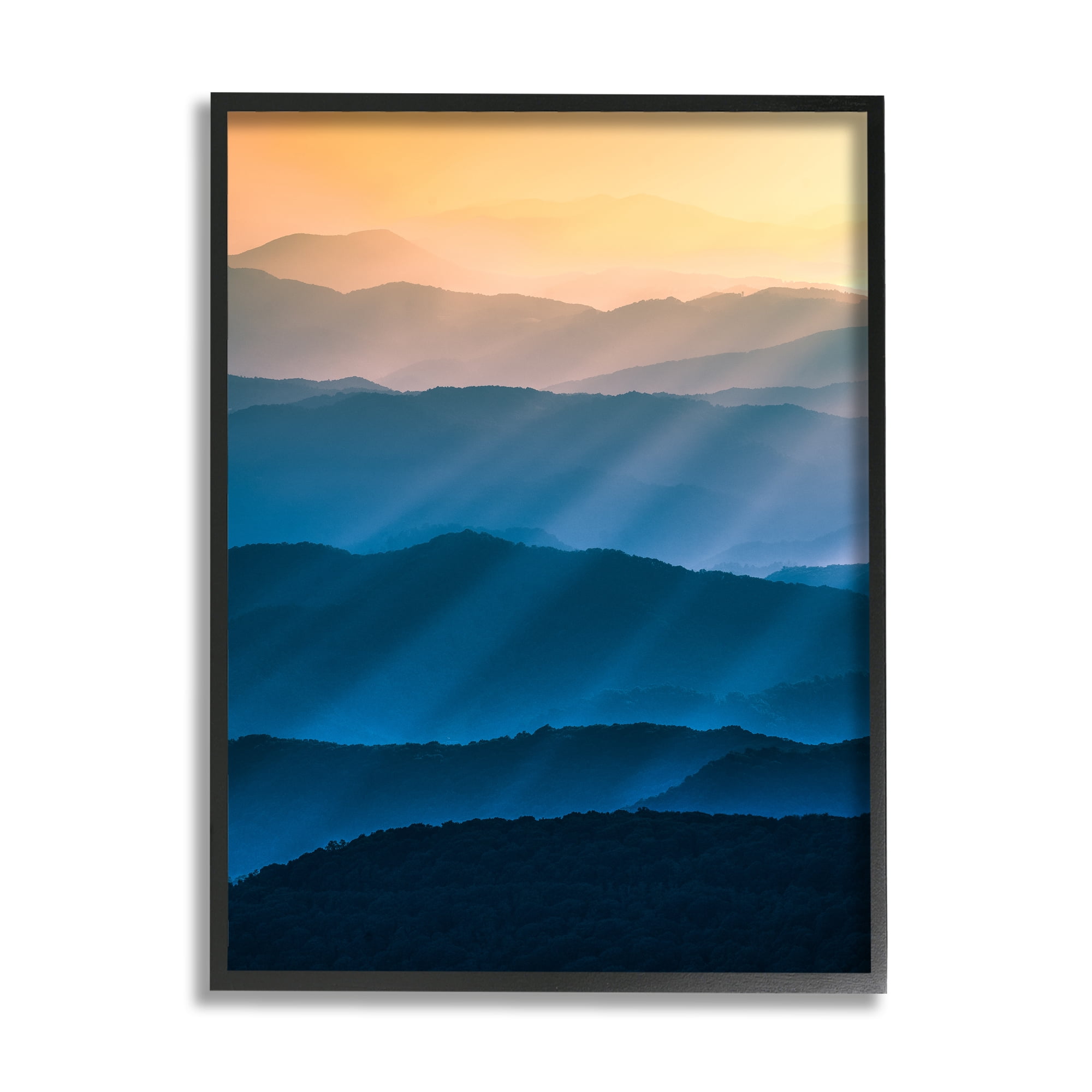 Stupell Industries Blue & Yellow Mountains Landscape Photography Black Framed Art Print Wall Art, 16 x 20