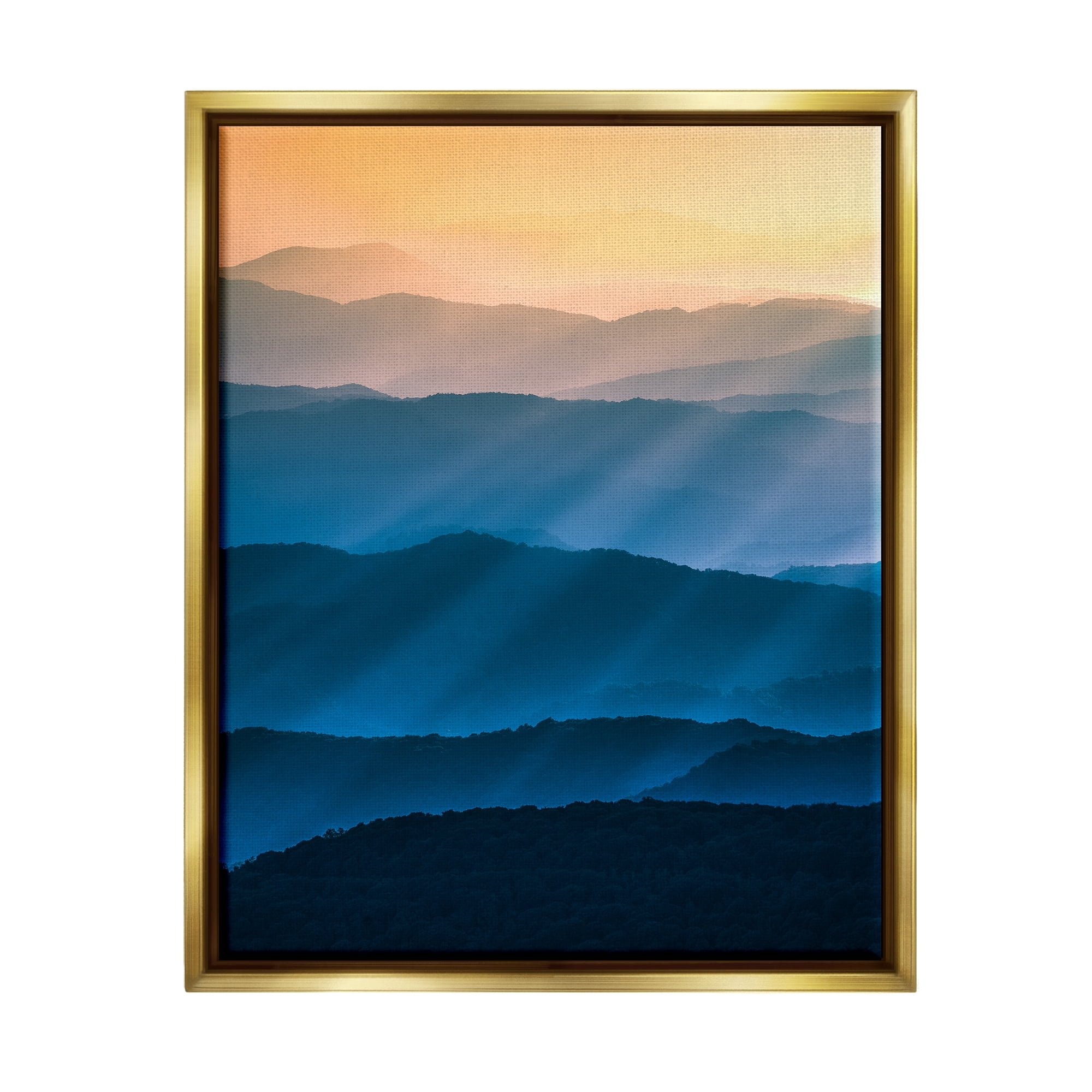 Stupell Industries Blue & Yellow Mountains Landscape Photography Gold Floater Framed Canvas Art Print Wall Art, 25 x 31