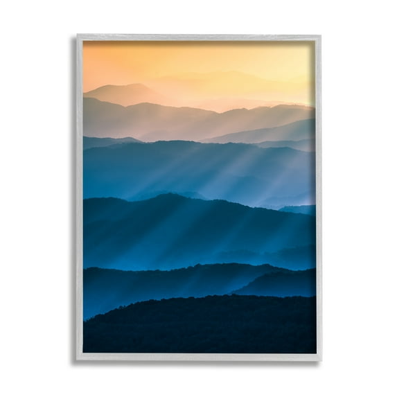 Stupell Industries Blue & Yellow Mountains Landscape Photography Gray Framed Art Print Wall Art, 16 x 20
