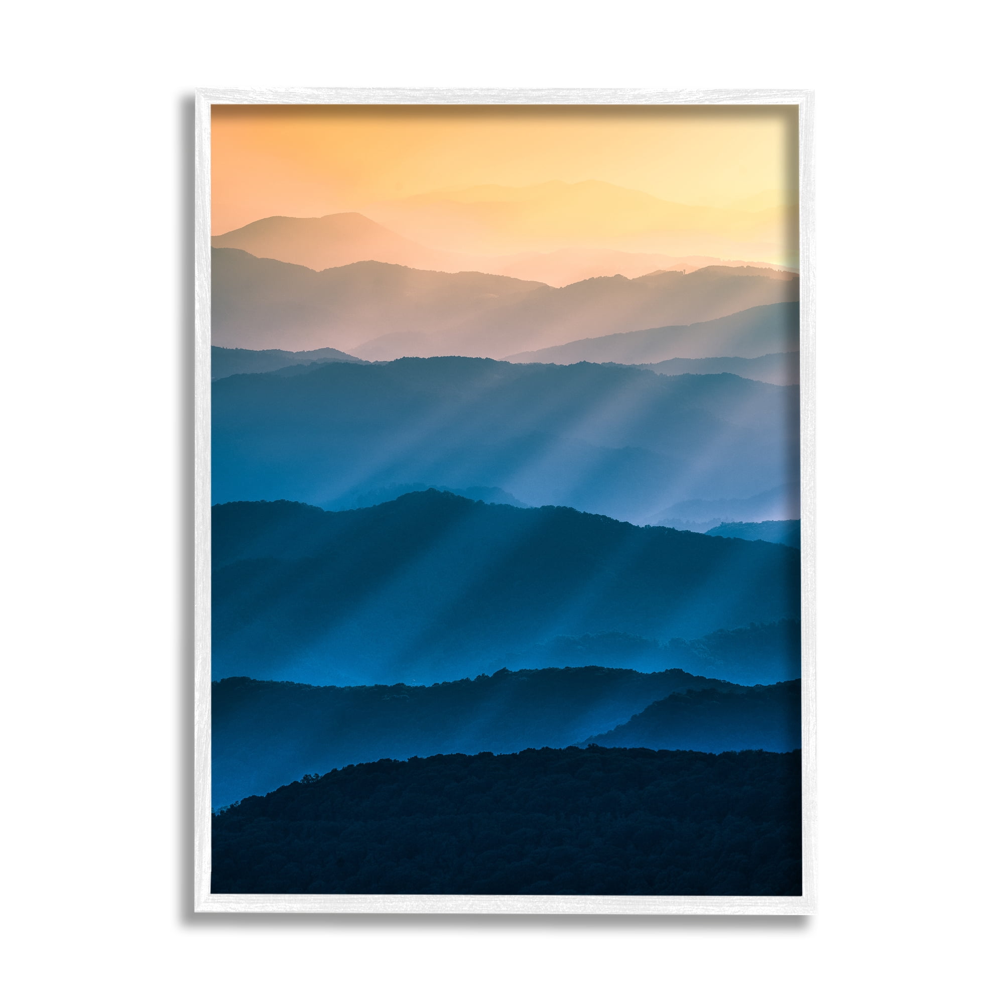 Stupell Industries Blue & Yellow Mountains Landscape Photography White Framed Art Print Wall Art, 11 x 14