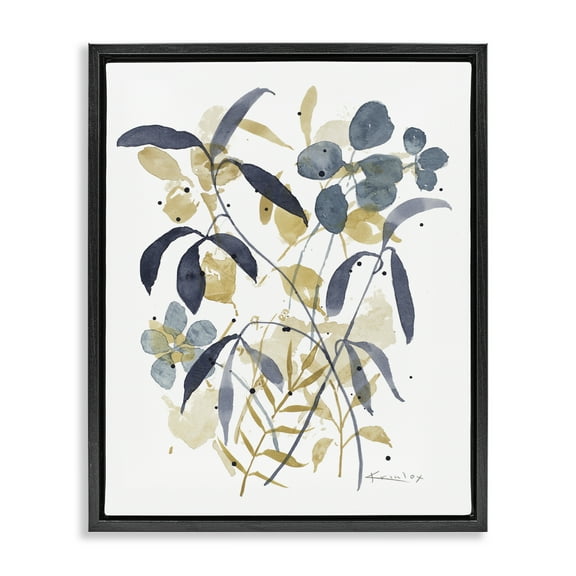 Stupell Industries Blue & Yellow Plant Impressions Floral Painting Black Floater Framed Canvas Art Print Wall Art, 17 x 21