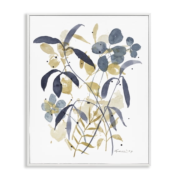 Stupell Industries Blue & Yellow Plant Impressions Floral Painting White Framed Art Print Wall Art, 16 x 20