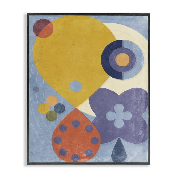 Stupell Industries Blue & Yellow Retro Abstract Painting Black Framed Art Print Wall Art, 11 x 14