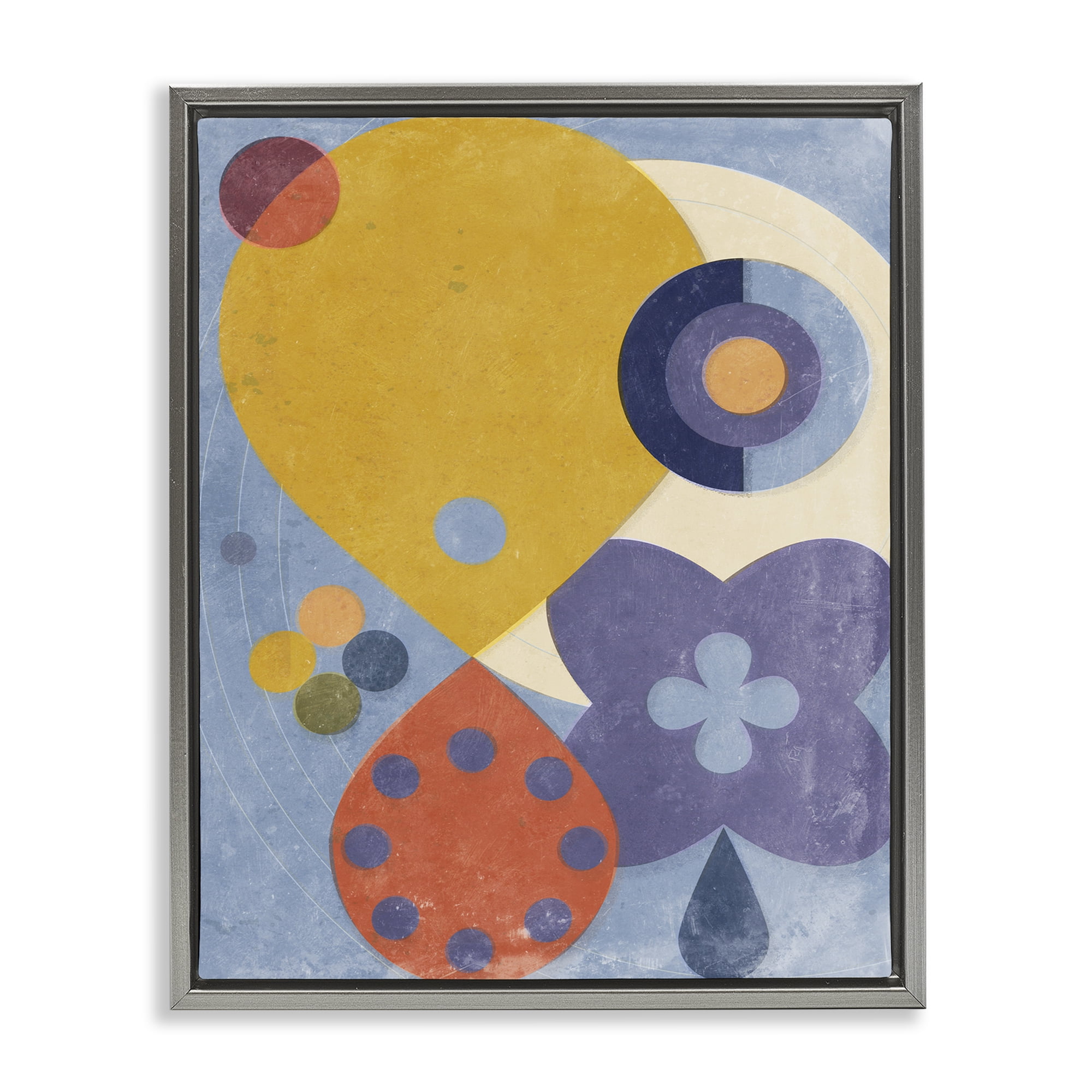 Stupell Industries Blue & Yellow Retro Abstract Painting Gray Floater Framed Canvas Art Print Wall Art, 17 x 21