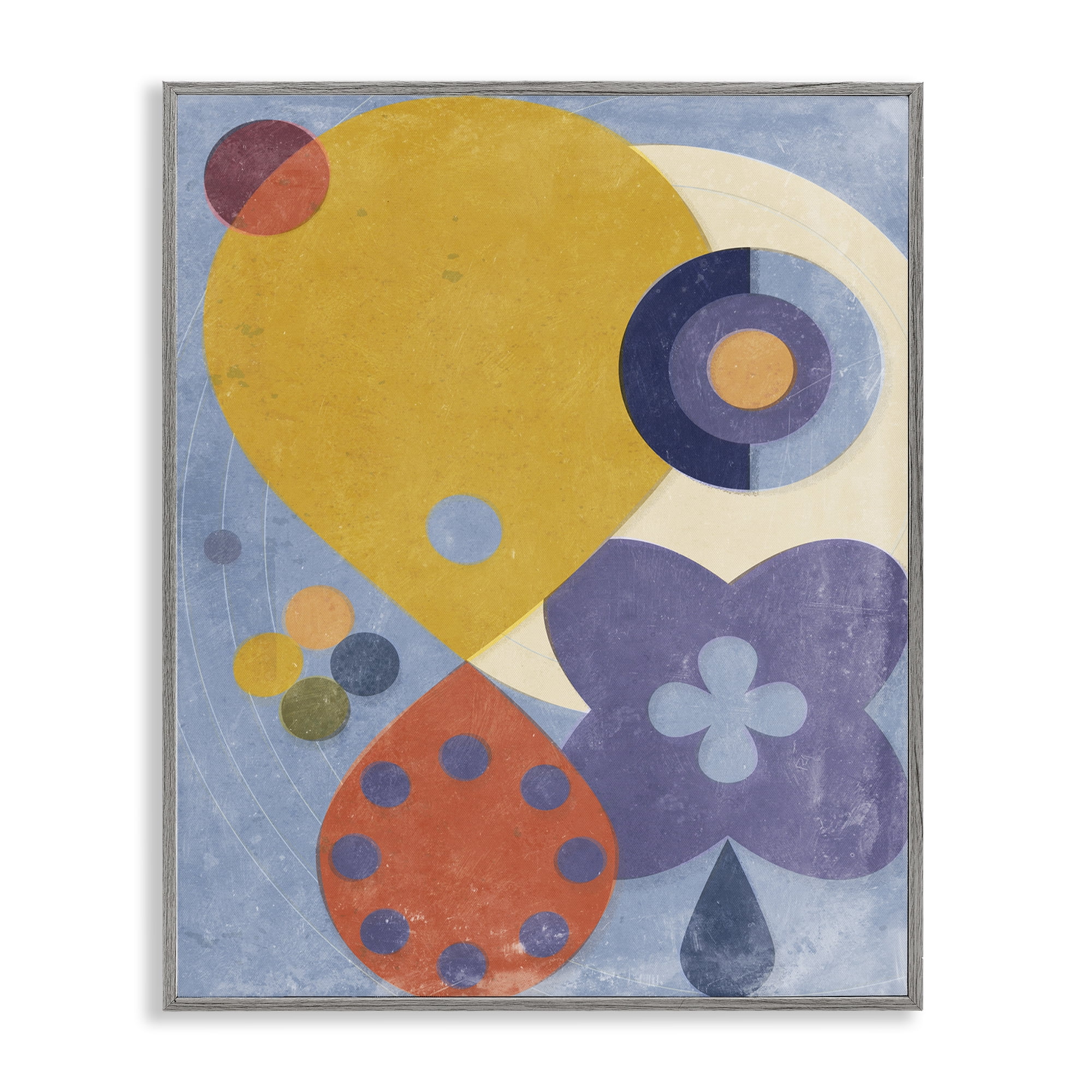 Stupell Industries Blue & Yellow Retro Abstract Painting Gray Framed Art Print Wall Art, 24 x 30