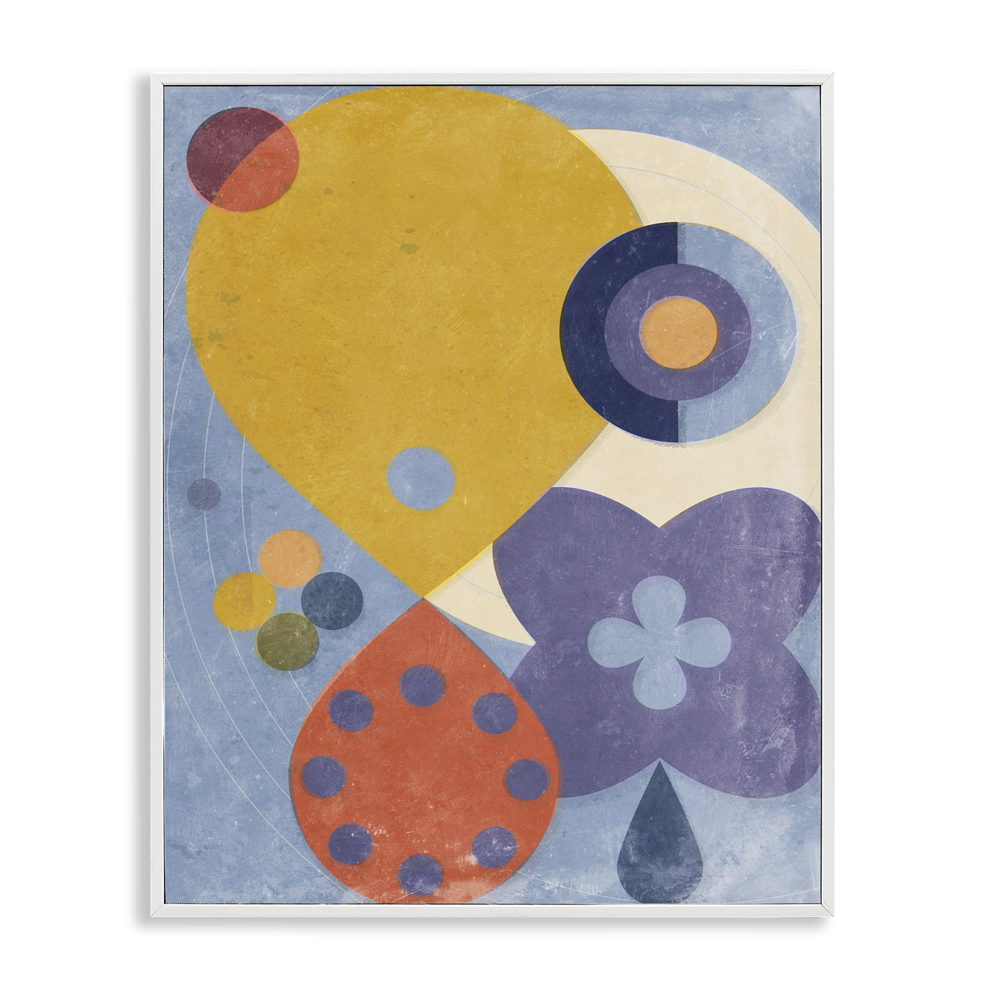 Stupell Industries Blue & Yellow Retro Abstract Painting White Framed Art Print Wall Art, 16 x 20