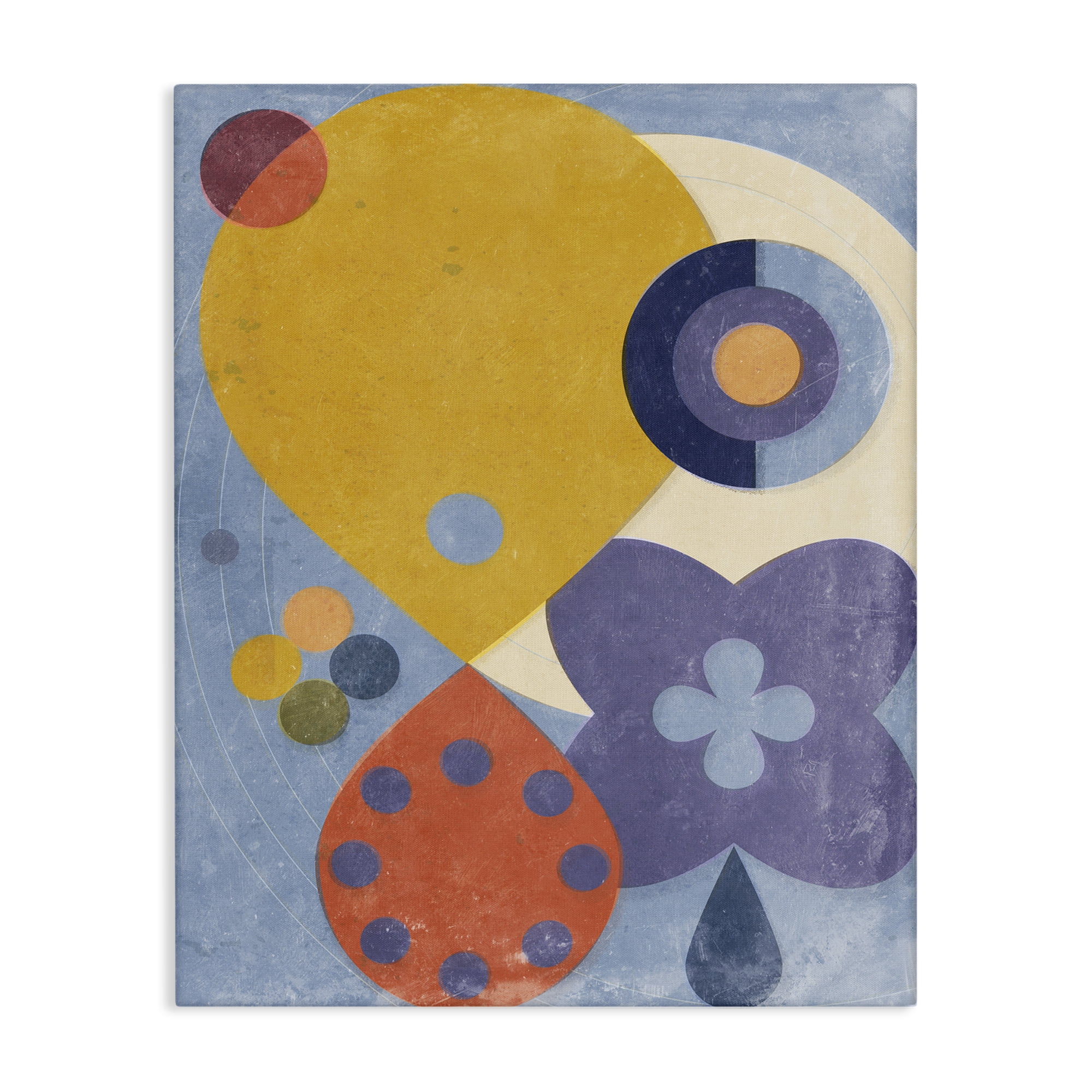 Stupell Industries Blue & Yellow Retro Abstract Painting Wrapped Canvas Art Print Wall Art, 24 x 30