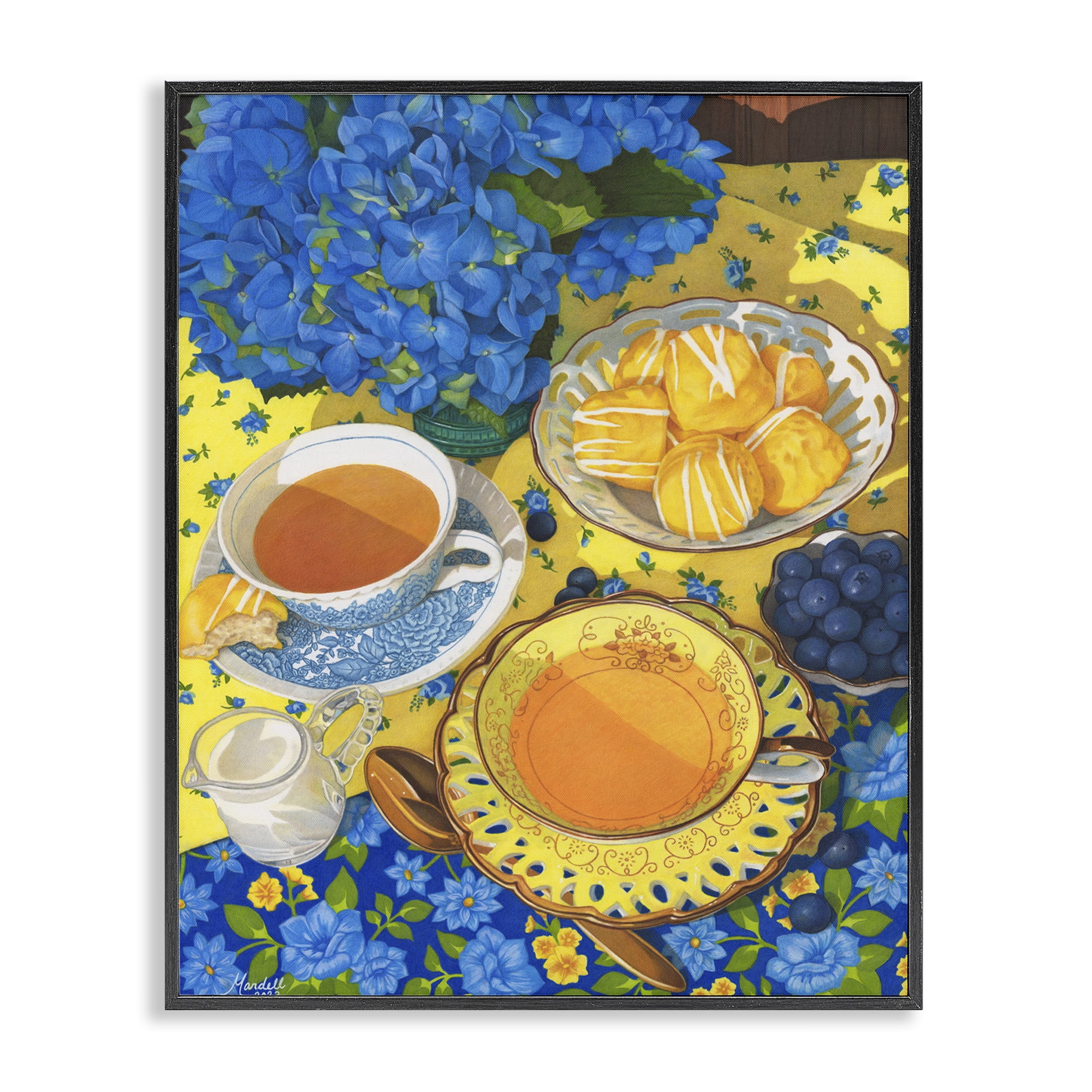 Stupell Industries Blue & Yellow Tea Party Food & Beverage Painting Black Framed Art Print Wall Art, 24 x 30