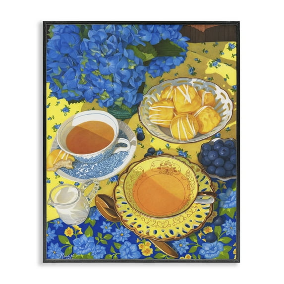 Stupell Industries Blue & Yellow Tea Party Food & Beverage Painting Black Framed Art Print Wall Art, 24 x 30