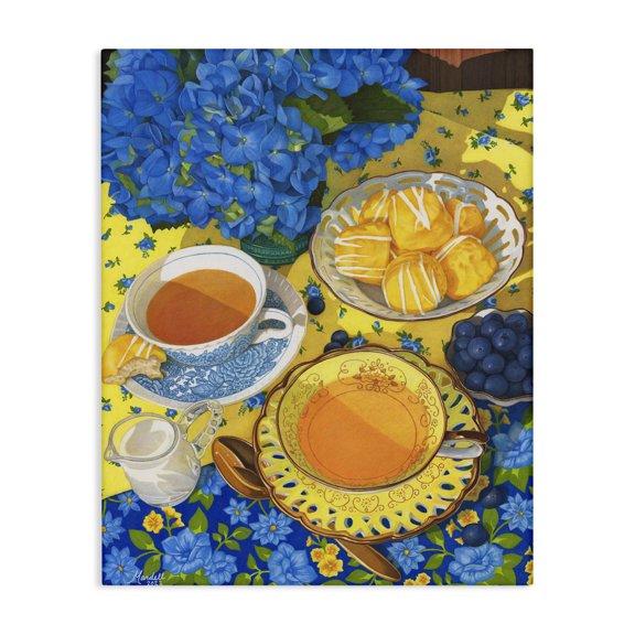 Stupell Industries Blue & Yellow Tea Party Food & Beverage Painting Gallery Wrapped Canvas Art Print Wall Art, 16 x 20