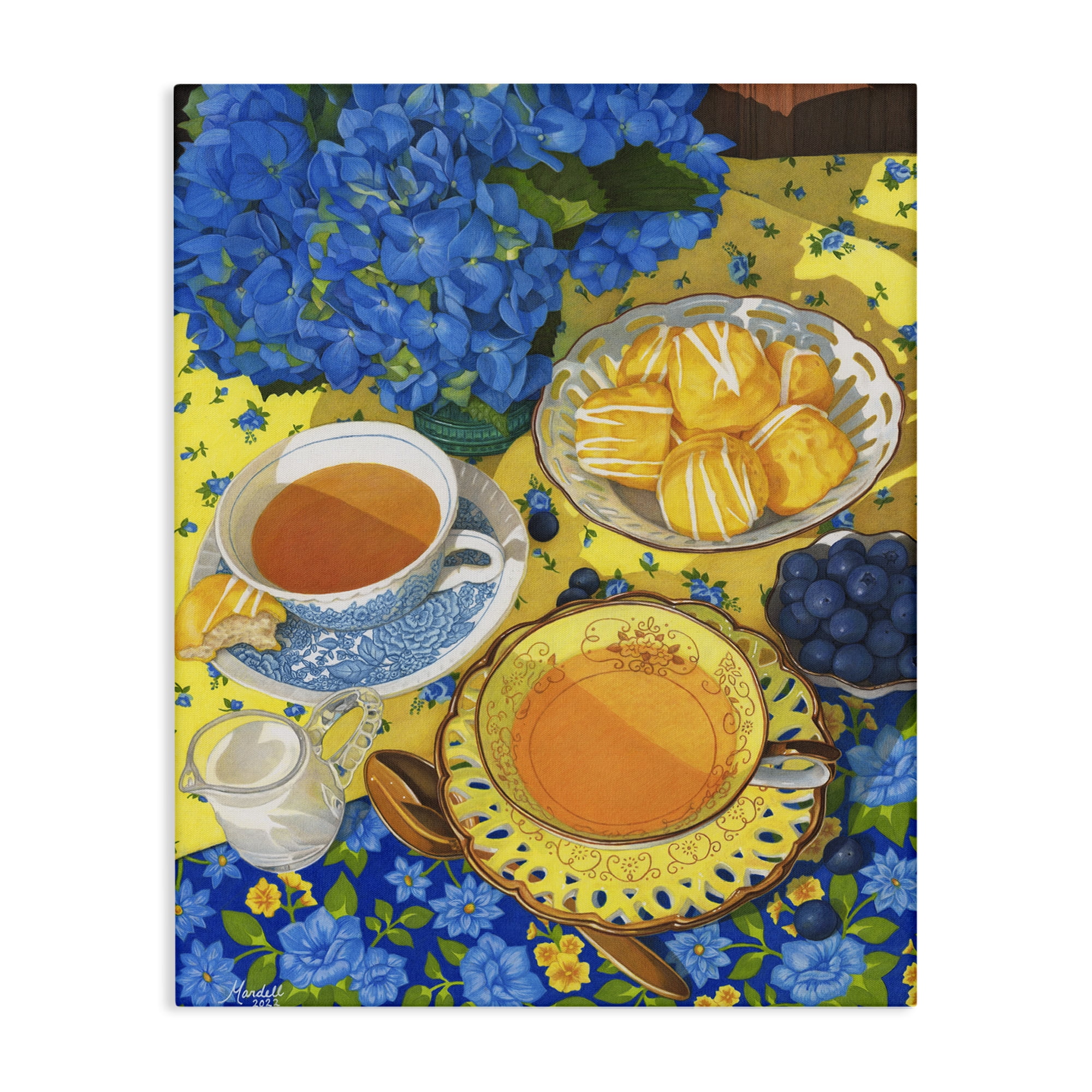 Stupell Industries Blue & Yellow Tea Party Food & Beverage Painting Gallery Wrapped Canvas Art Print Wall Art, 30 x 40