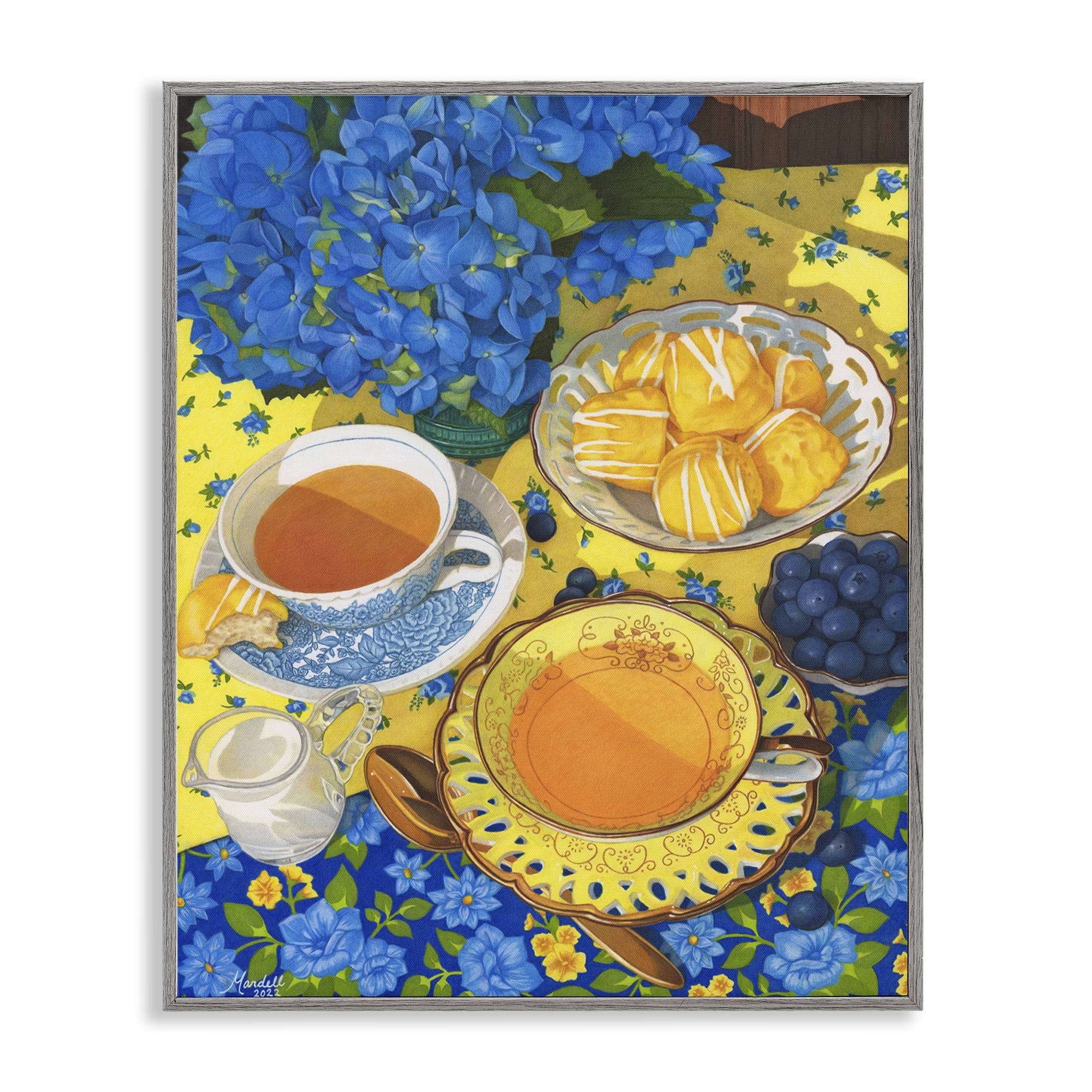 Stupell Industries Blue & Yellow Tea Party Food & Beverage Painting Gray Framed Art Print Wall Art, 11 x 14