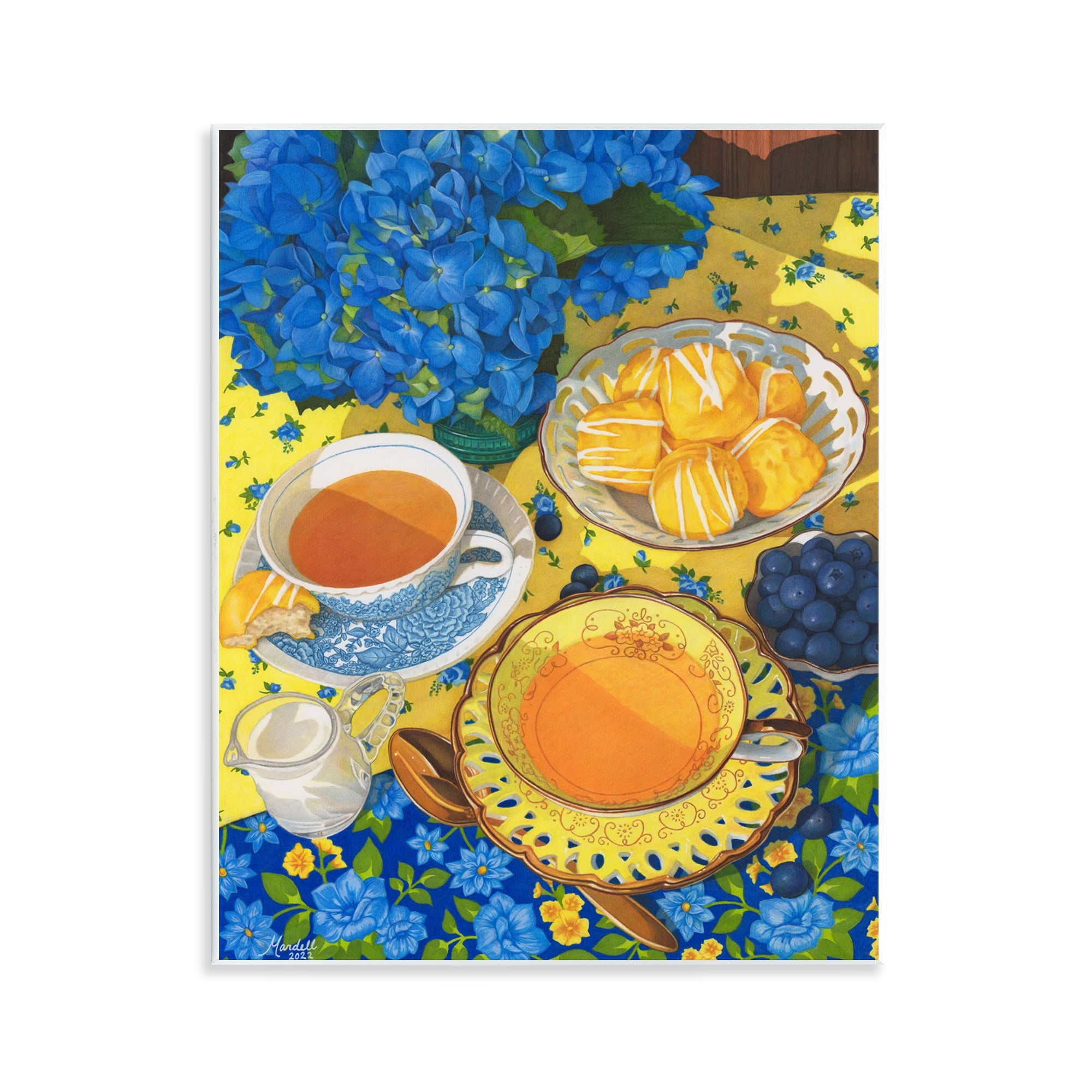 Stupell Industries Blue & Yellow Tea Party Food & Beverage Painting Unframed Art Print Wall Art, 11 x 14