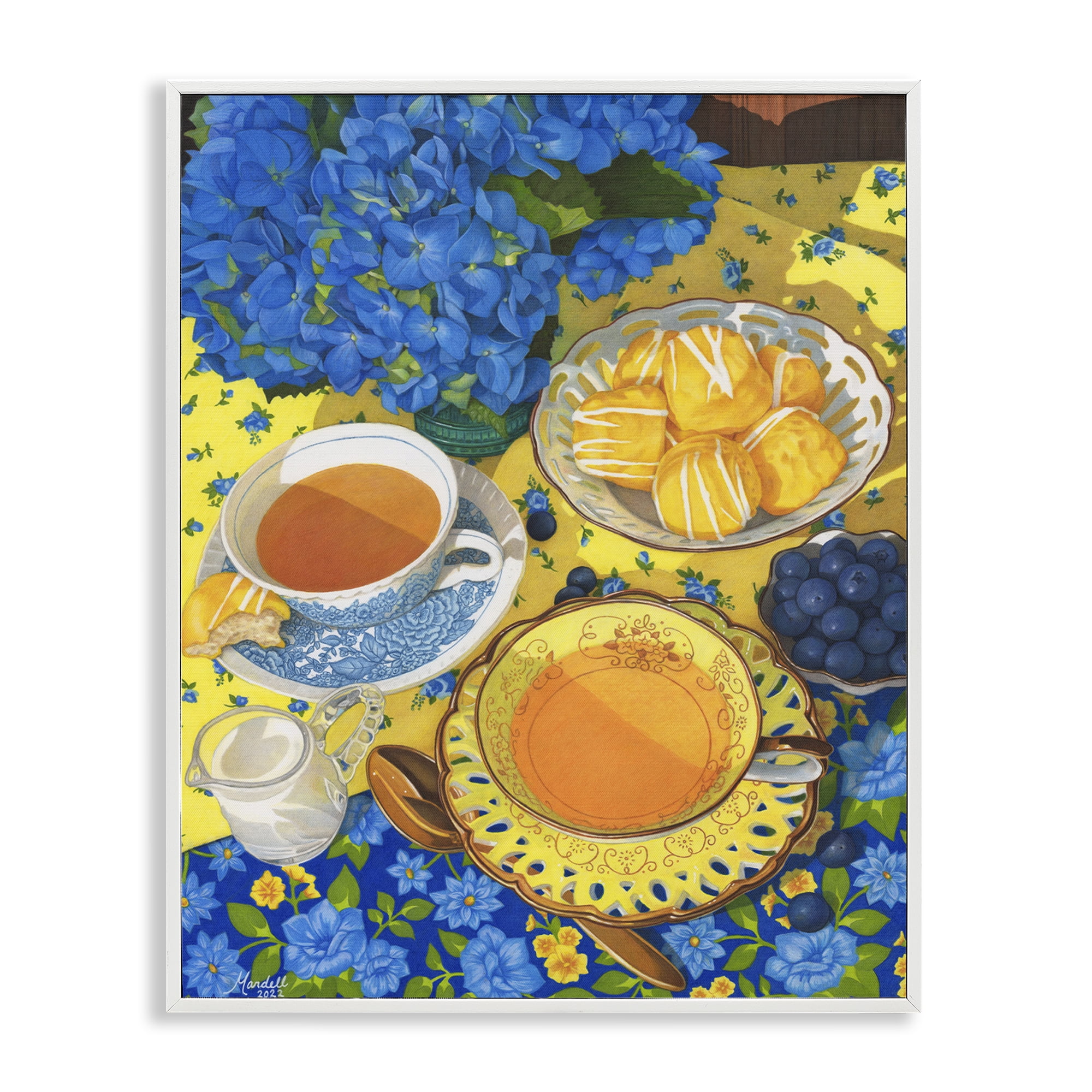 Stupell Industries Blue & Yellow Tea Party Food & Beverage Painting White Framed Art Print Wall Art, 16 x 20