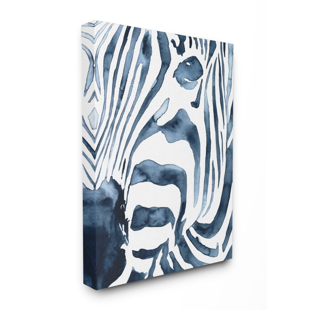 Stupell Industries Blue Zebra Stripe Portrait Zoo Animal Face Canvas Wall Art Design by Victoria Borges