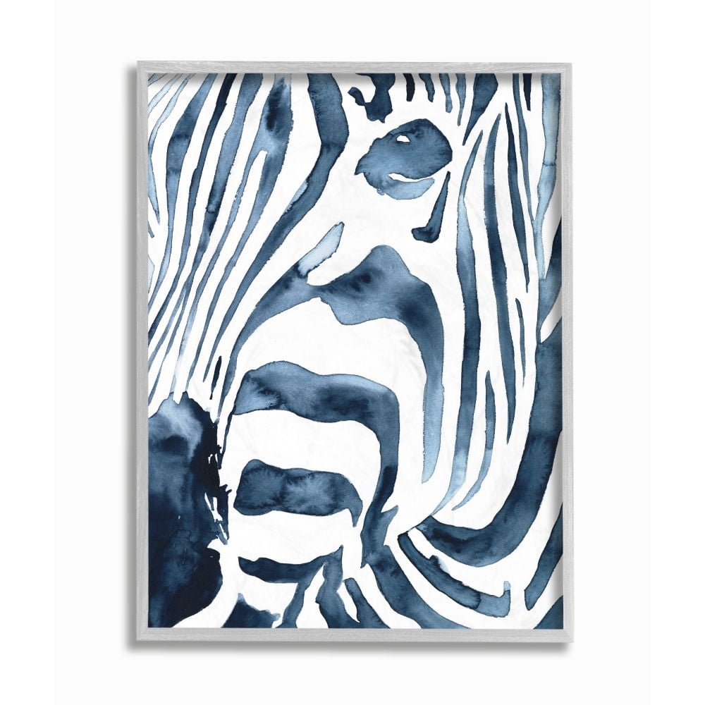 Stupell Industries Blue Zebra Stripe Portrait Zoo Animal Face Framed Wall Art Design by Victoria Borges, 11" x 14", Gray Framed
