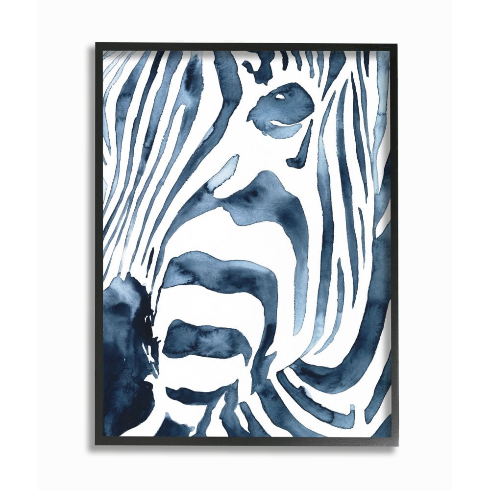 Stupell Industries Blue Zebra Stripe Portrait Zoo Animal Face Framed Wall Art Design by Victoria Borges