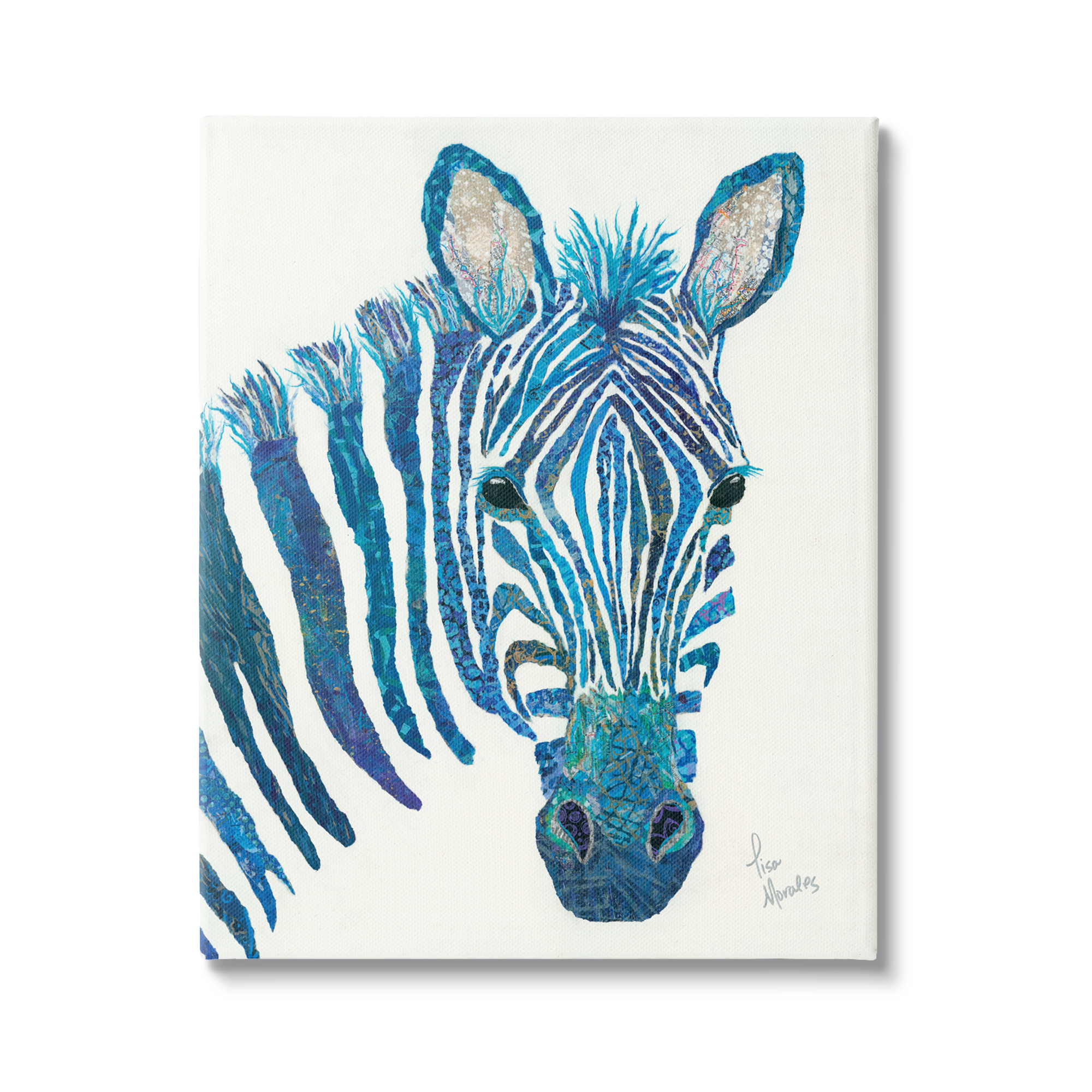 Stupell Industries Blue Zebra Stripes Wildlife Collage Portrait Graphic Art Gallery Wrapped Canvas Print Wall Art, Design by Lisa Morales